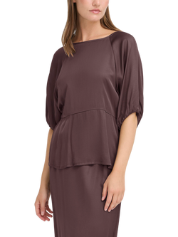 ICHI Zilna 3/4 Length Round Neck Blouse, Shale