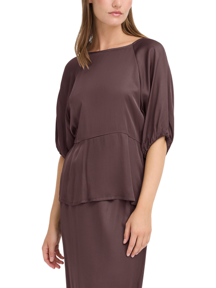 ICHI Zilna 3/4 Length Round Neck Blouse, Shale
