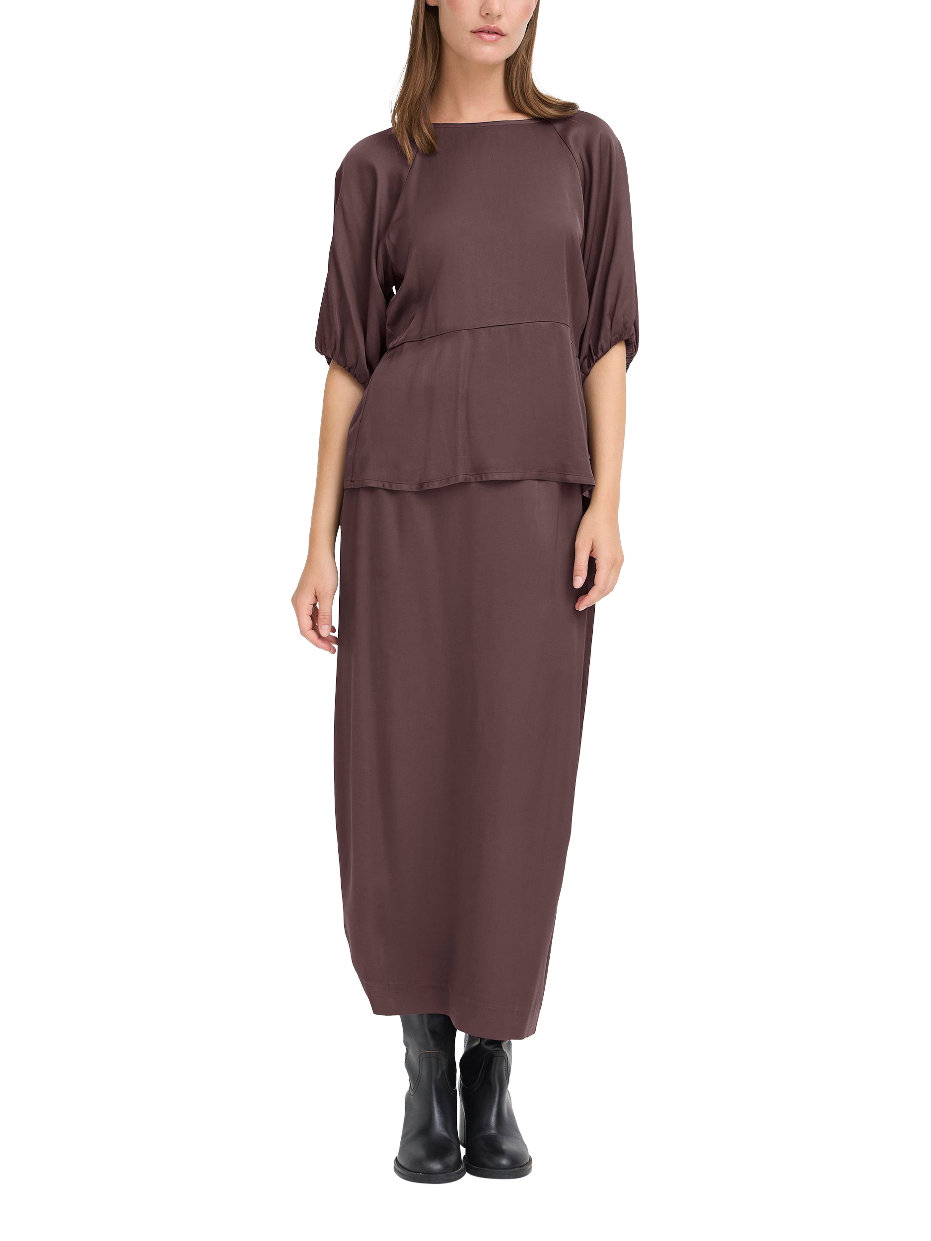 Product image 3 of 7, which shows ICHI Zilna 3/4 Length Round Neck Blouse , Shale, 8