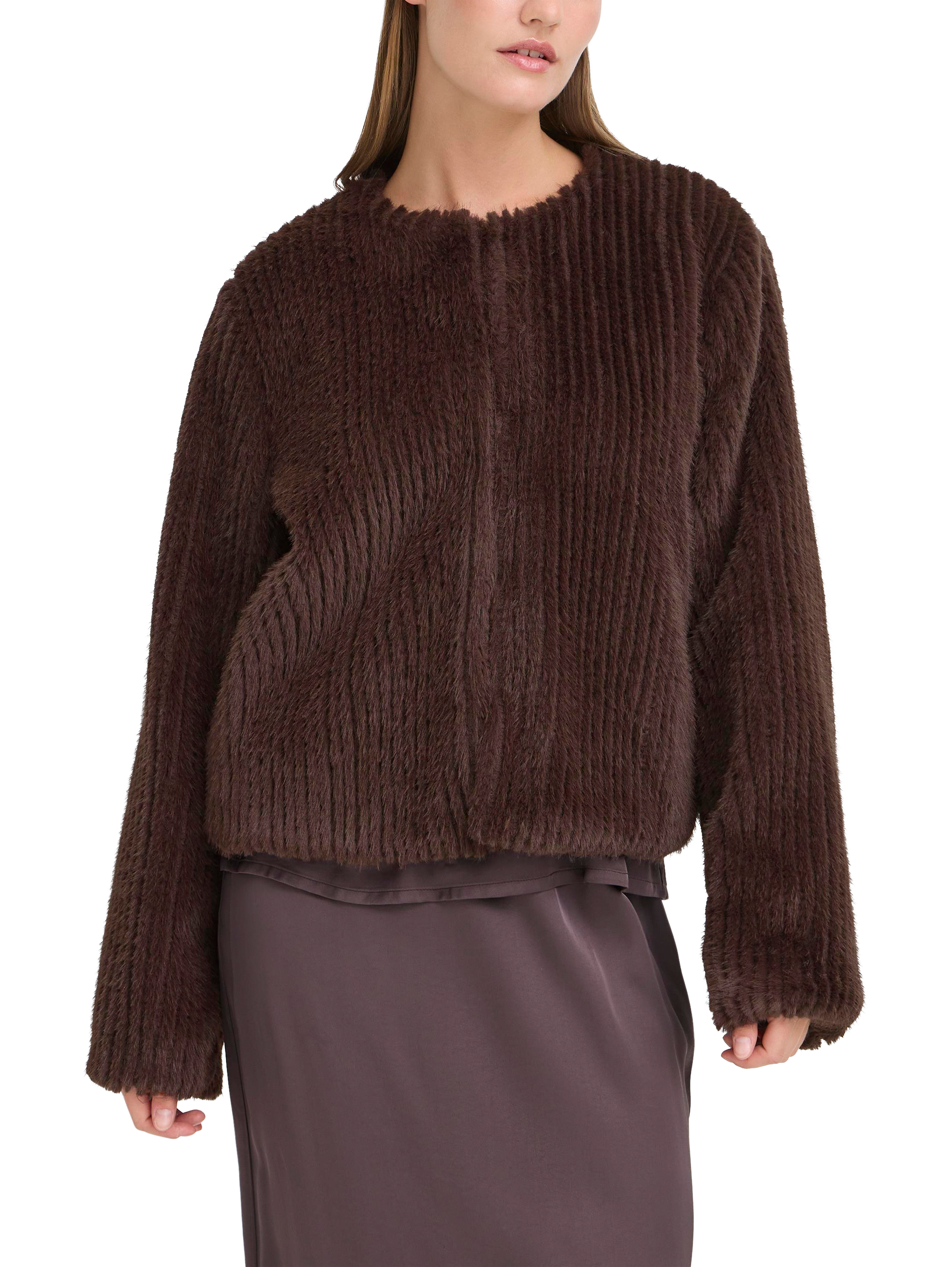 Product image 1 of 7, which shows ICHI Cikora Faux Fur Jacket, Shale, 8