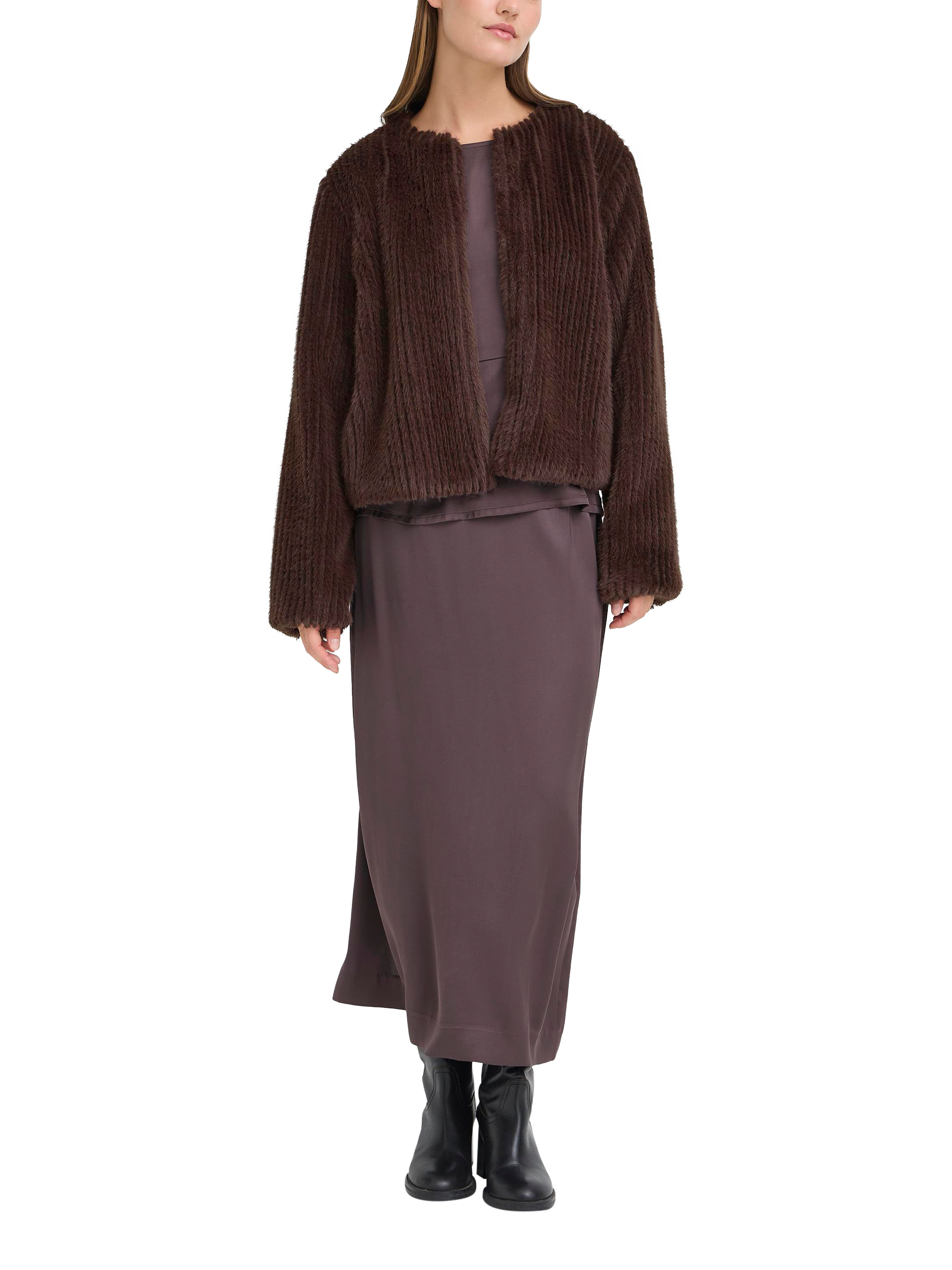 Product image 3 of 7, which shows ICHI Cikora Faux Fur Jacket, Shale, 8