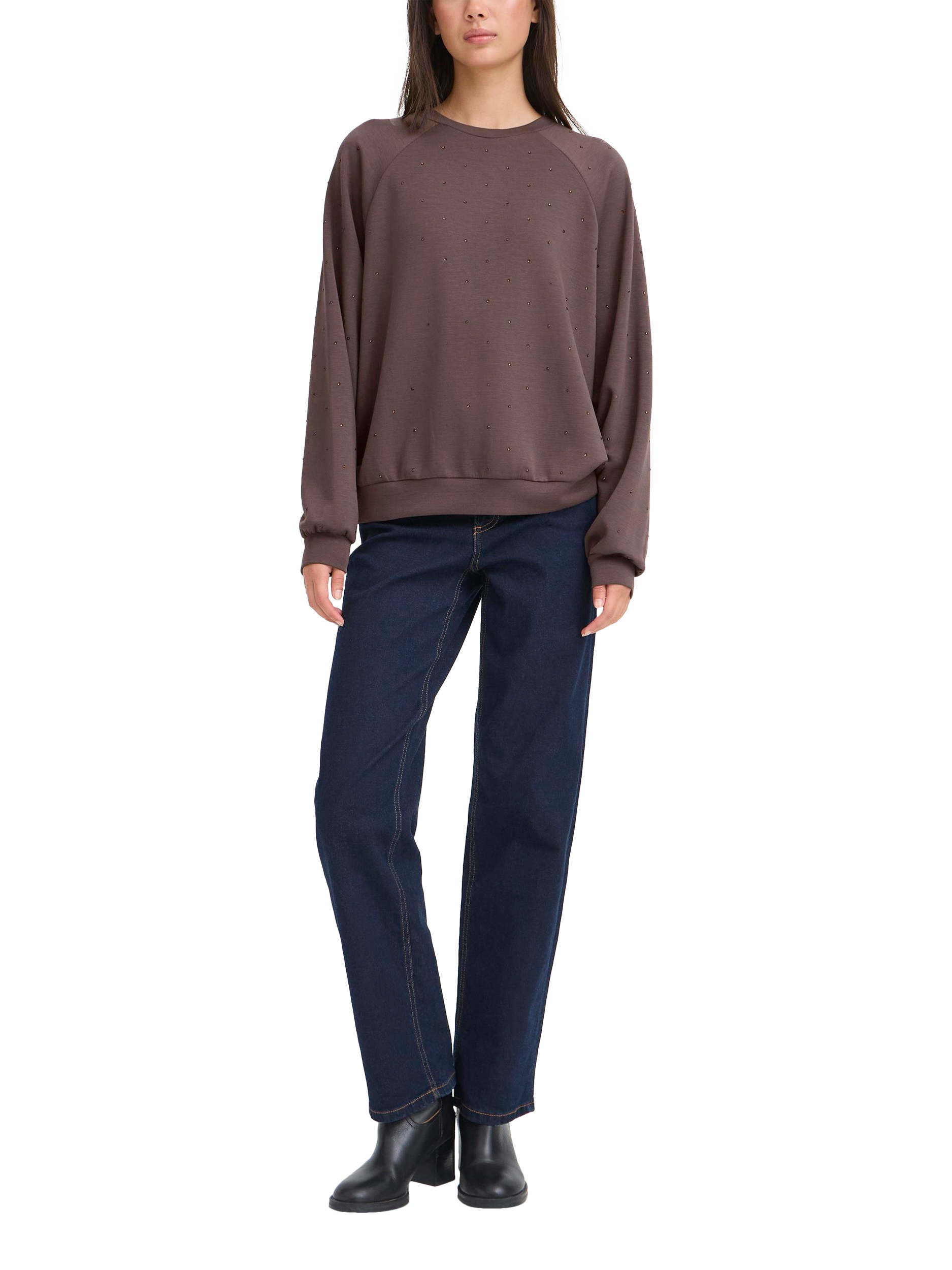 Product image 3 of 7, which shows ICHI Amias Embellished Sweatshirt, Shale, XS