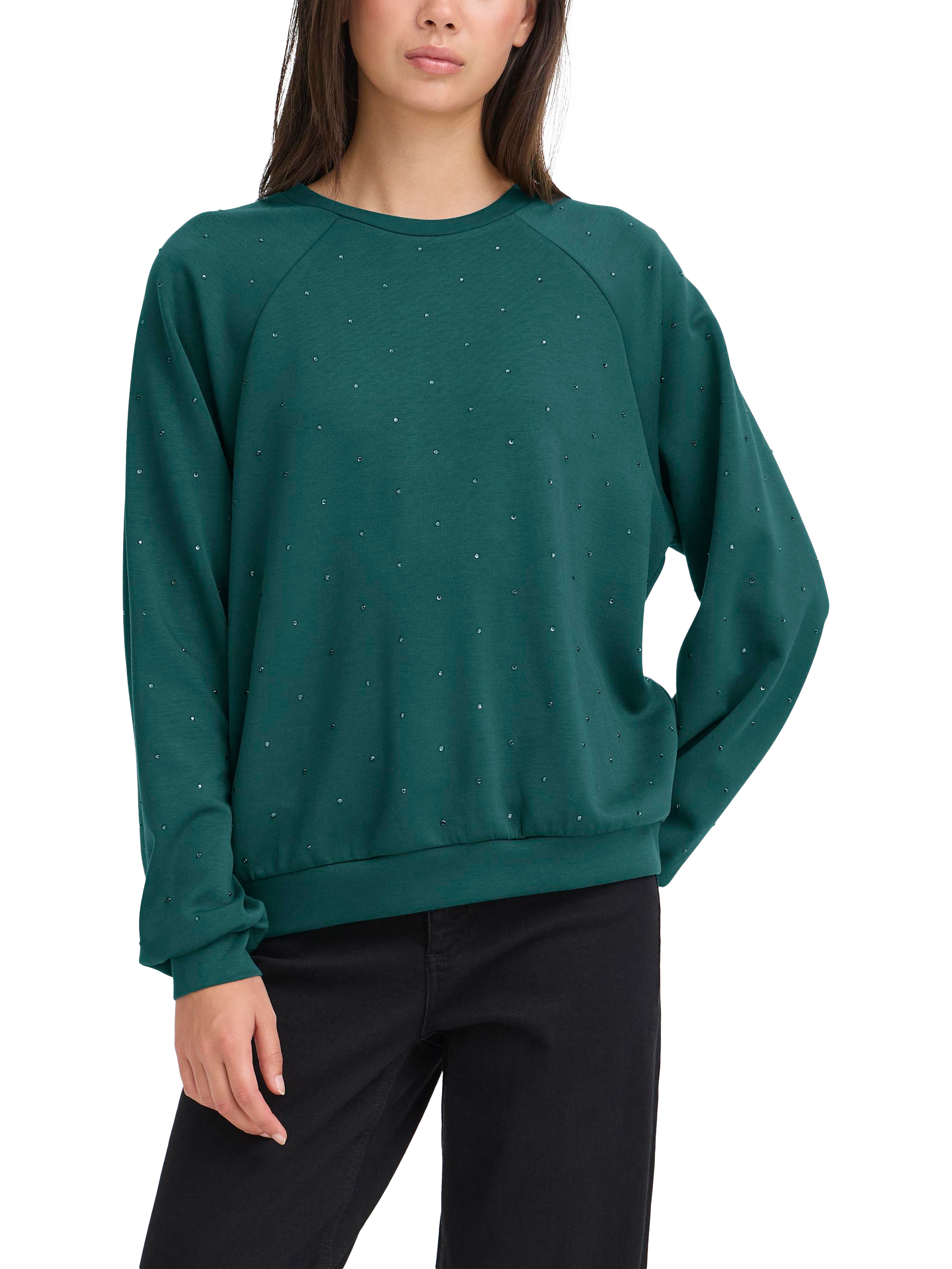 Product image 2 of 6, which shows ICHI Amias Embellished Sweatshirt, Ponderosa Pine, XS