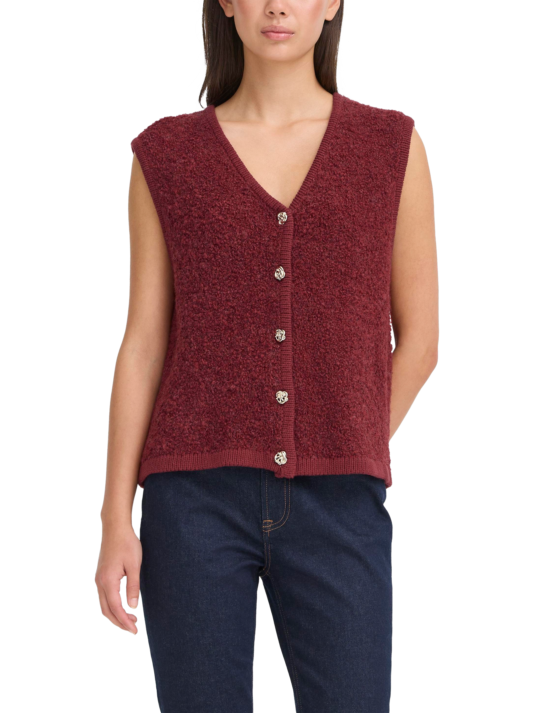 Product image 1 of 6, which shows ICHI Blarisa Teddy Knit Waistcoat, Biking Red, S