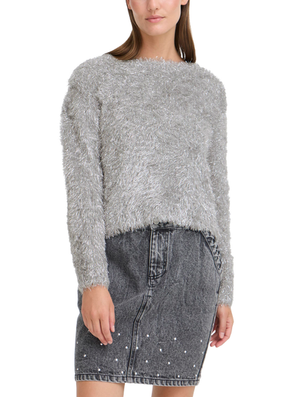 ICHI Blizi Eyelash Knit Sparkle Jumper, Silver, Silver
