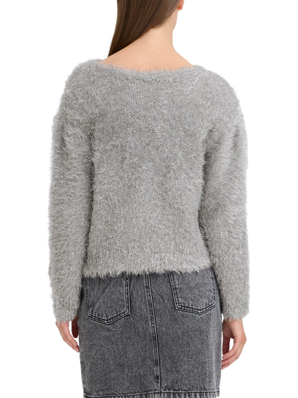 ICHI Blizi Eyelash Knit Sparkle Jumper, Silver - view 2, Silver
