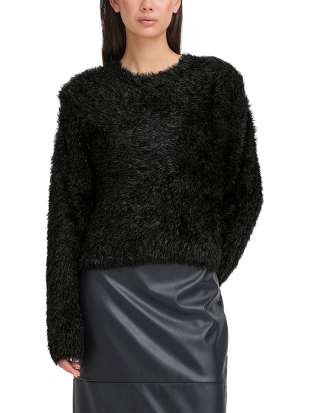 ICHI Blizi Eyelash Knit Sparkle Jumper, Black, Black