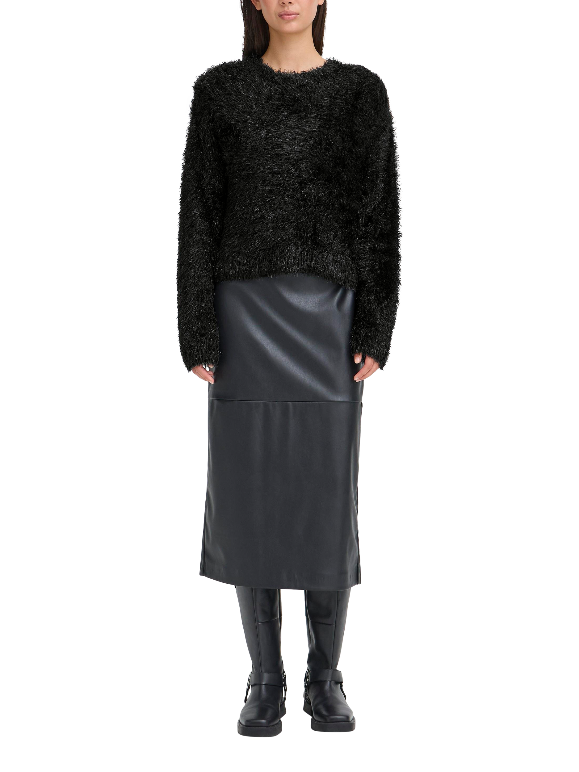 Product image 3 of 6, which shows ICHI Blizi Eyelash Knit Sparkle Jumper, Black, XS