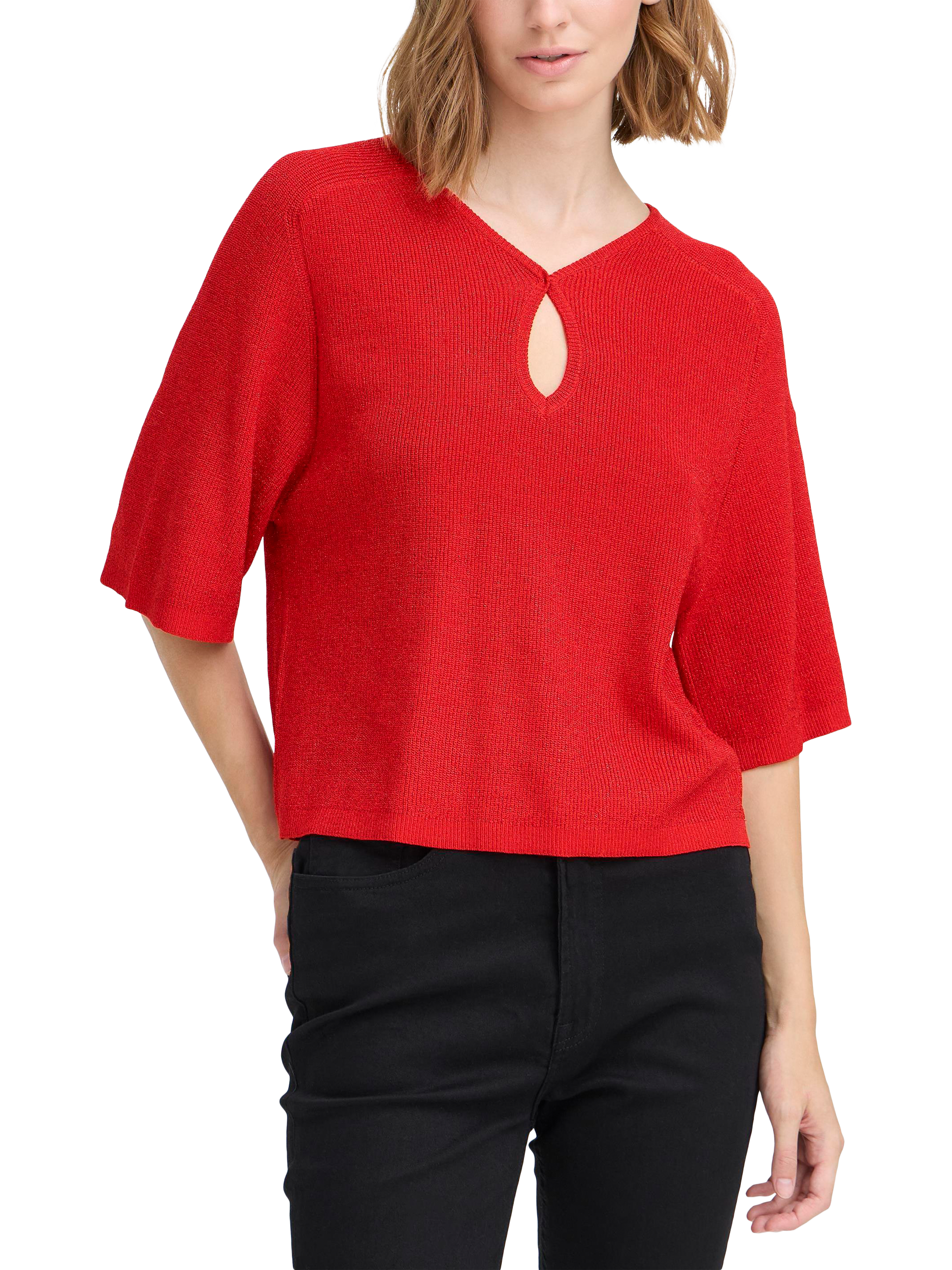 Product image 1 of 7, which shows ICHI Cody Shimmer Knit Jumper, Racing Red, XS