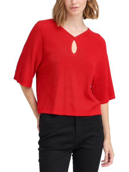 ICHI Cody Shimmer Knit Jumper, Racing Red