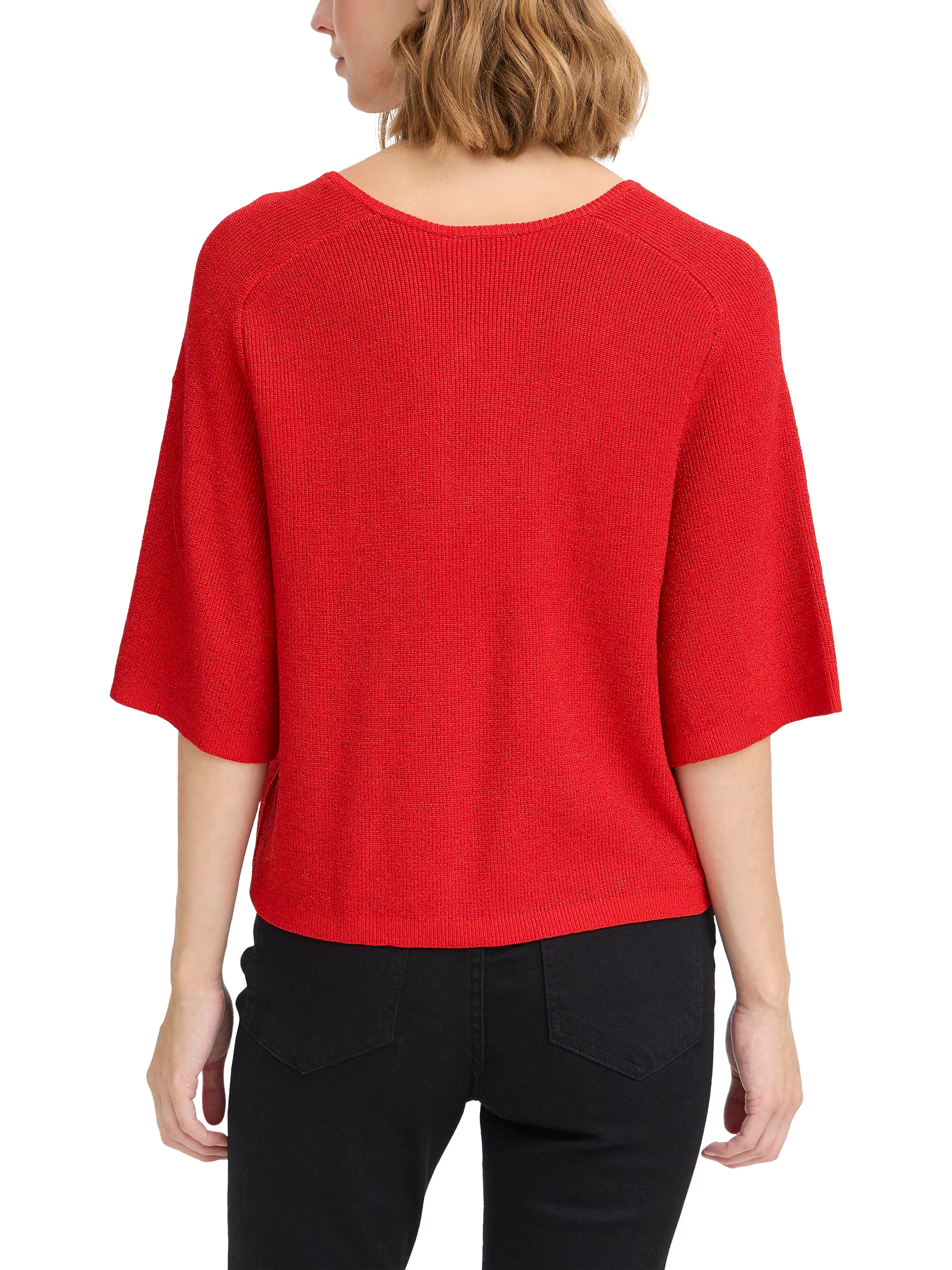 Product image 2 of 7, which shows ICHI Cody Shimmer Knit Jumper, Racing Red, XS