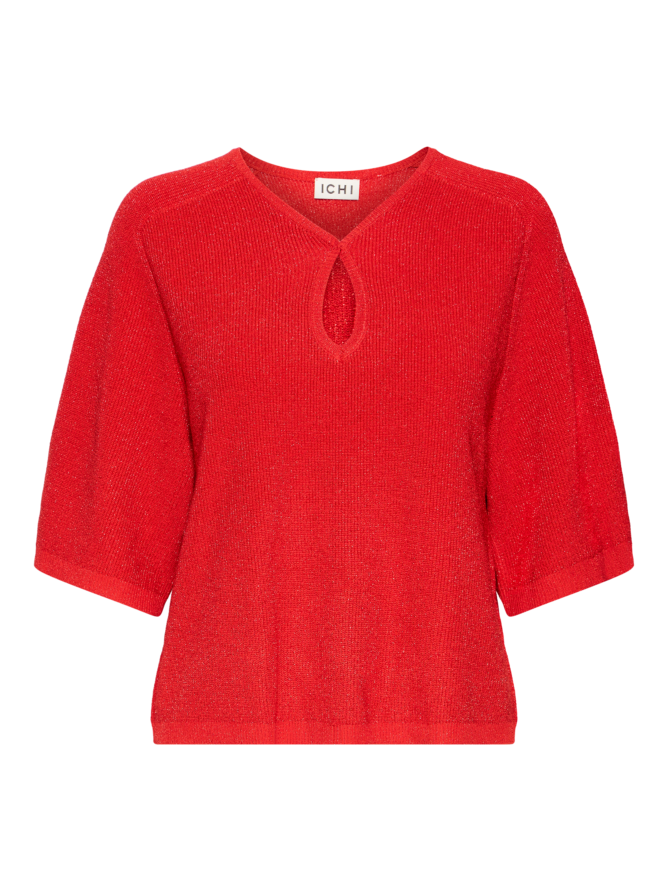 Product image 5 of 7, which shows ICHI Cody Shimmer Knit Jumper, Racing Red, XS