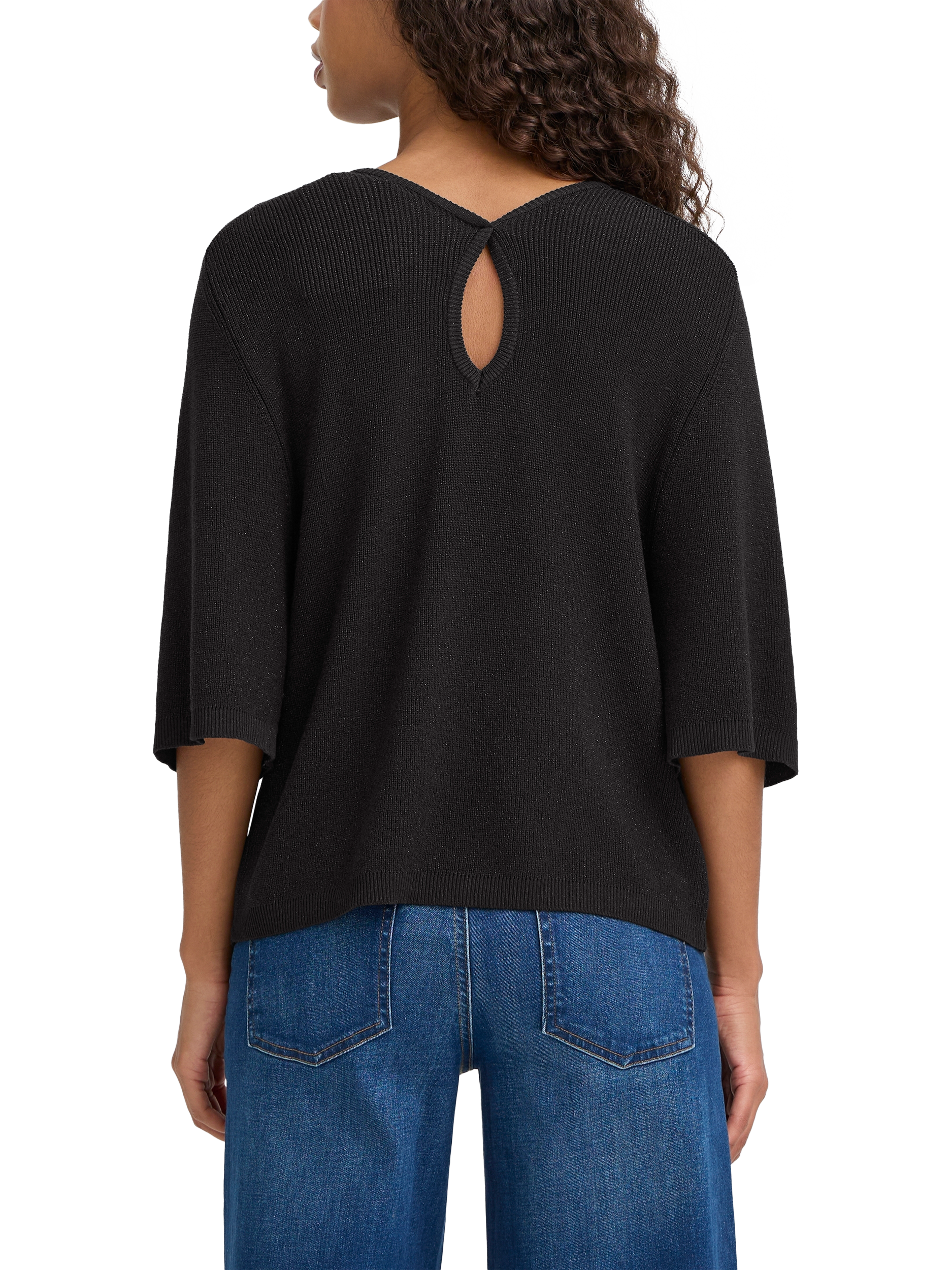 Product image 2 of 7, which shows ICHI Cody Shimmer Knit Jumper, Black, XS