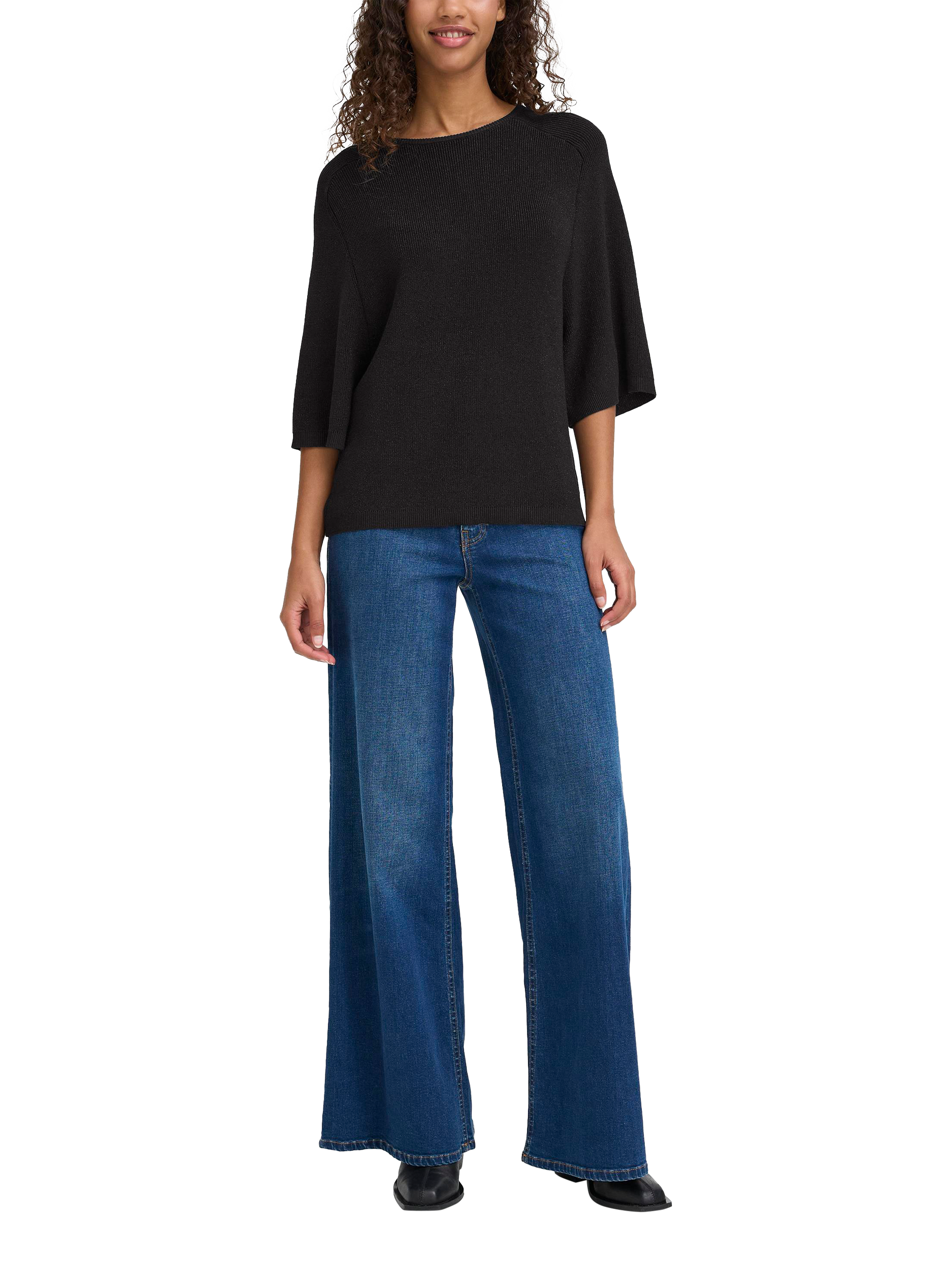 Product image 3 of 7, which shows ICHI Cody Shimmer Knit Jumper, Black, XS