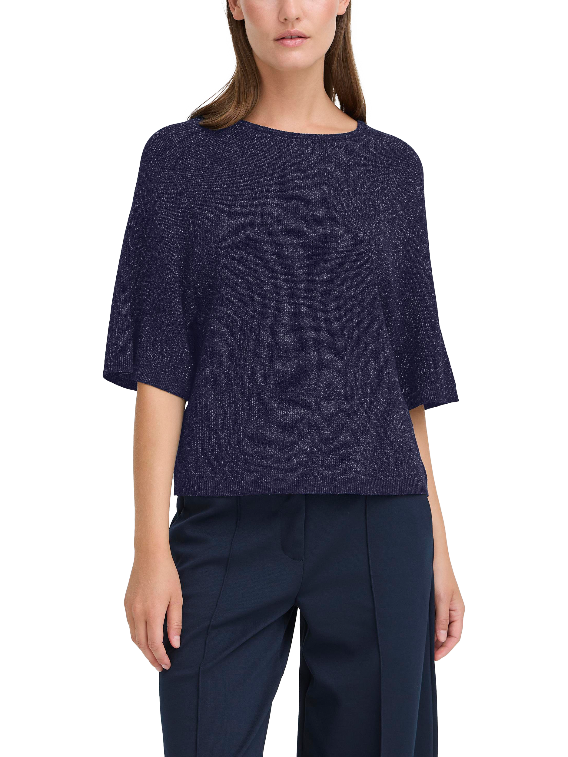 Product image 1 of 7, which shows ICHI Cody Shimmer Knit Jumper, Total Eclipse, XS