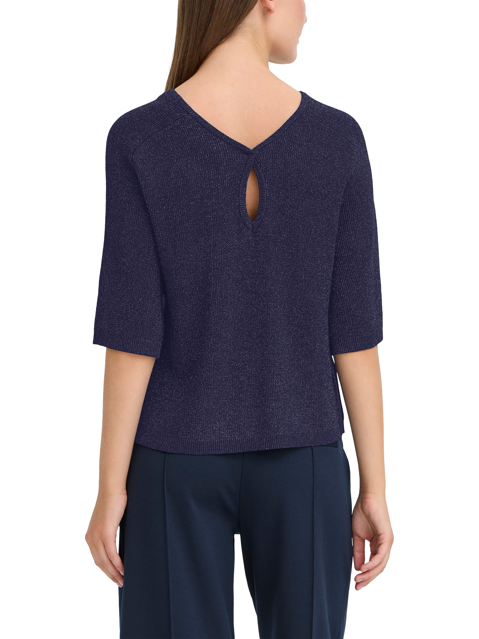 Product image 2 of 7, which shows ICHI Cody Shimmer Knit Jumper, Total Eclipse, XS