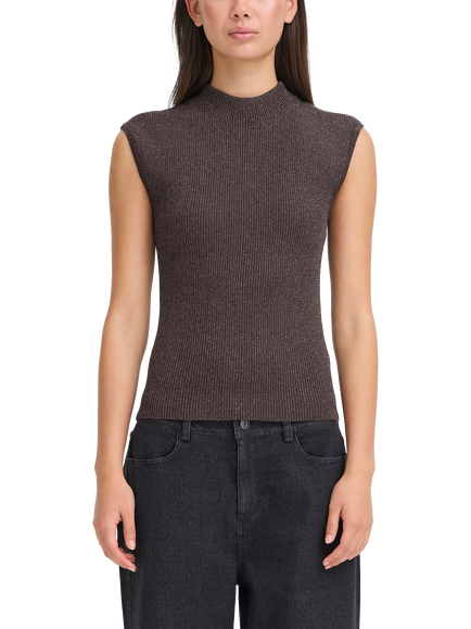 ICHI Cody Shimmer Knit Top, Shale