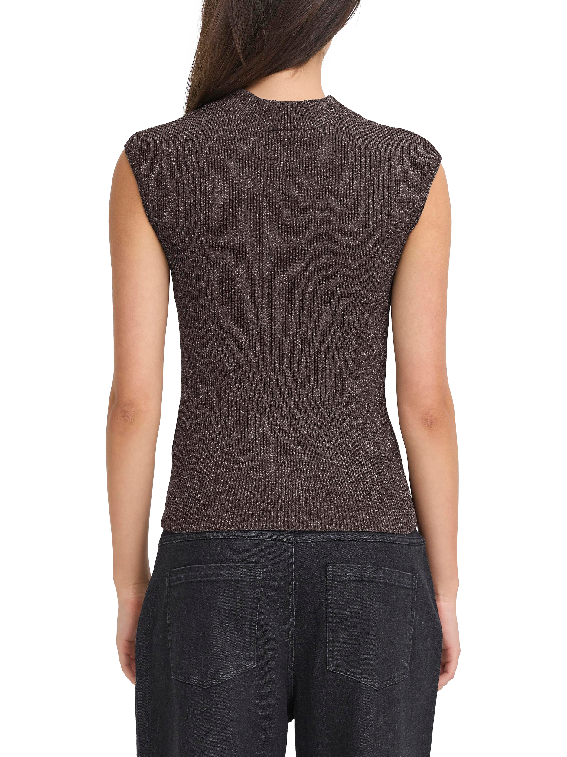 Product image 2 of 7, which shows ICHI Cody Shimmer Knit Top, Shale, XS