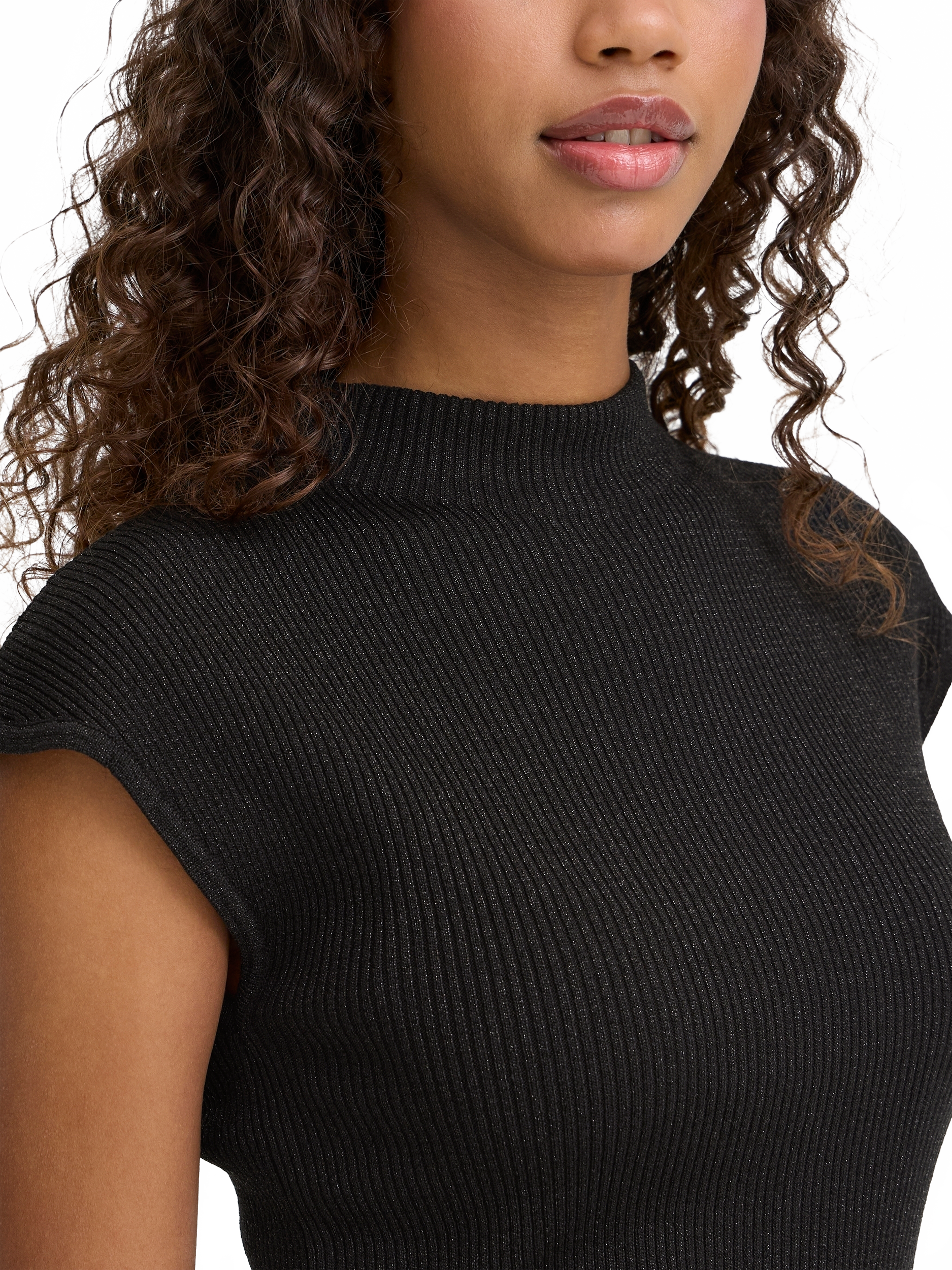 Product image 4 of 7, which shows ICHI Cody Shimmer Knit Top, Black, XS