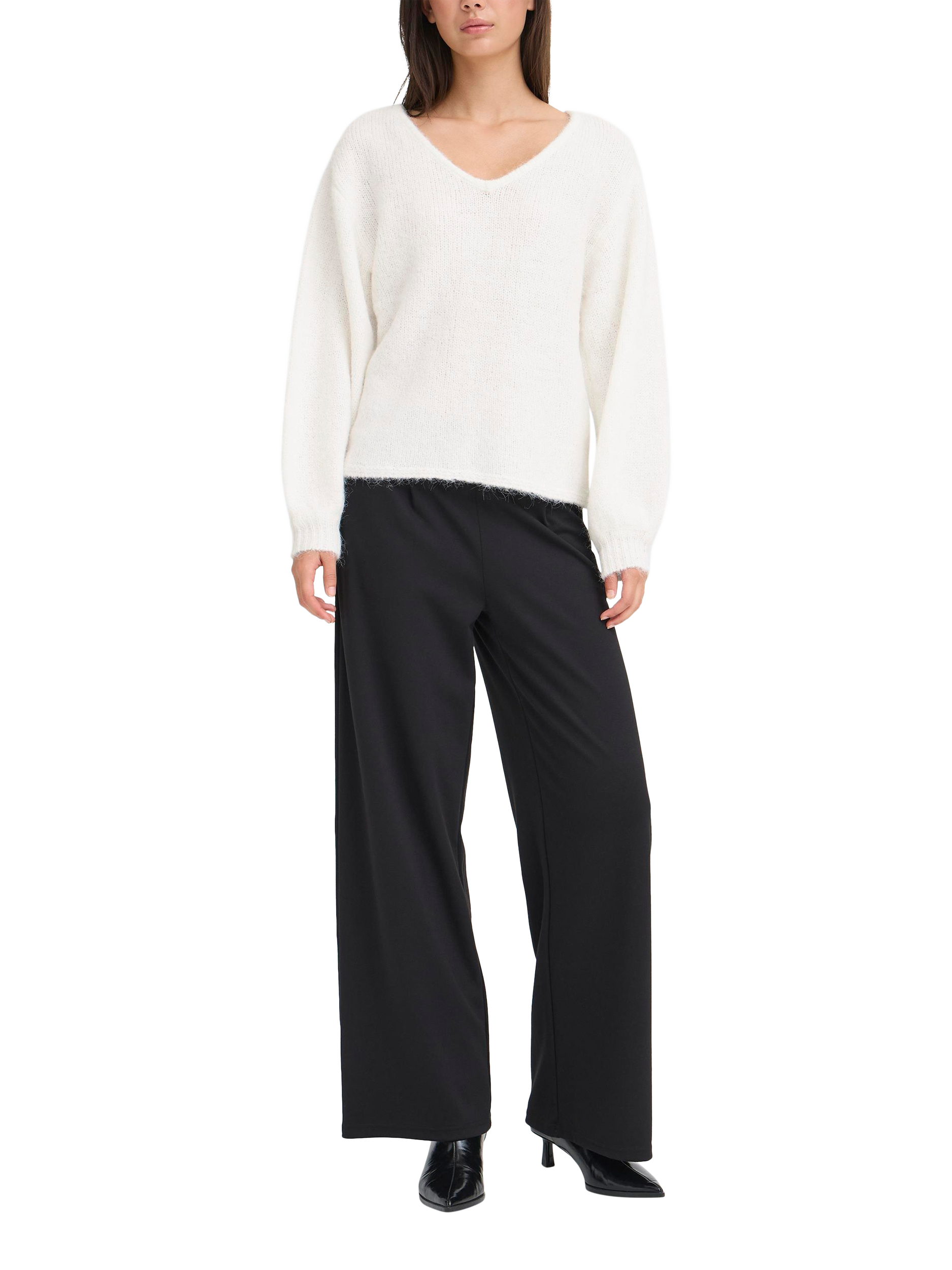 Product image 1 of 7, which shows ICHI Dabria V-Neck Jumper, Cloud Dancer, M