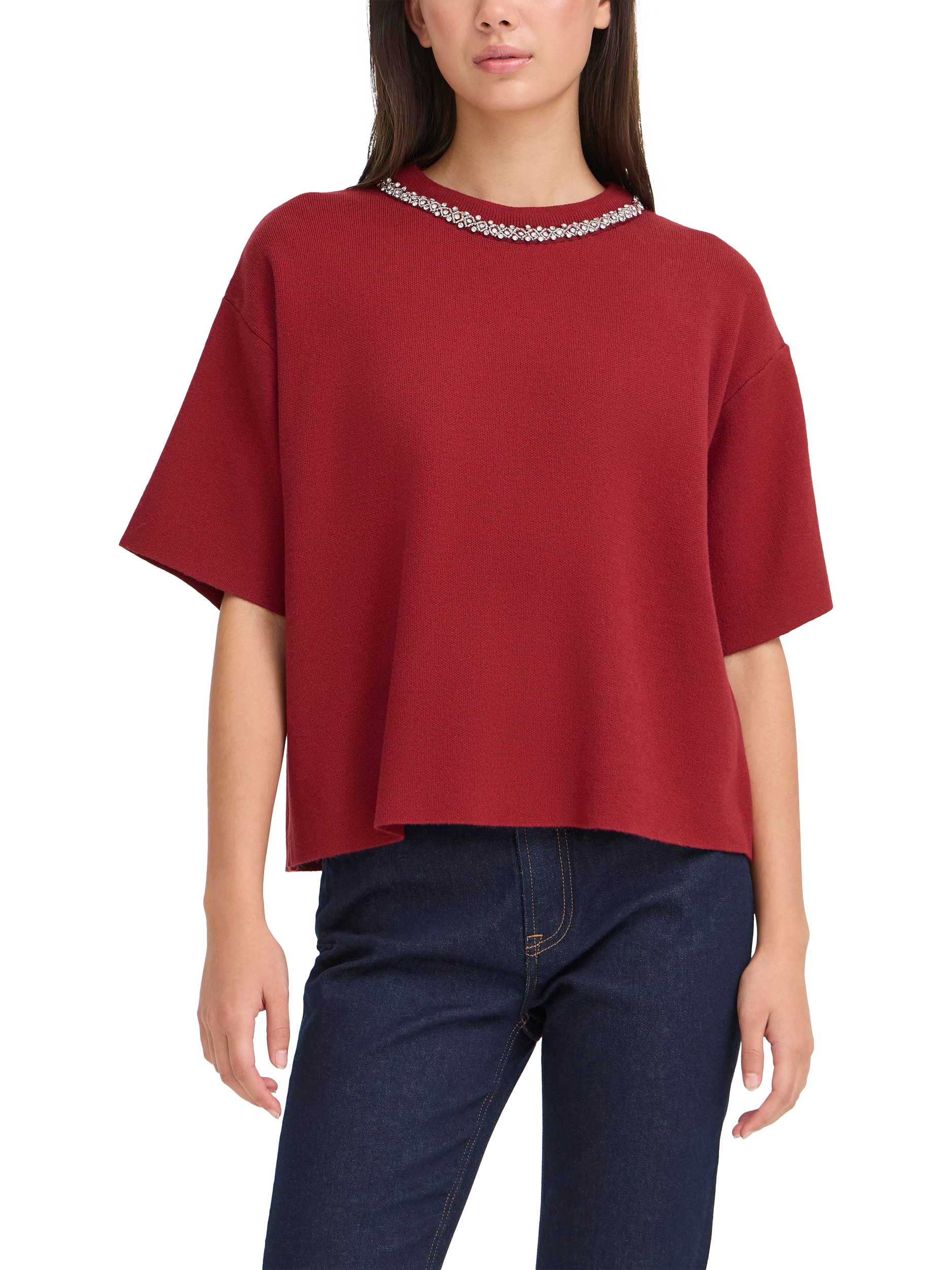 Product image 1 of 7, which shows ICHI Dorise Embellished Crew Neck Jumper , Biking Red, XS