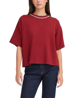 ICHI Dorise Embellished Crew Neck Jumper, Biking Red