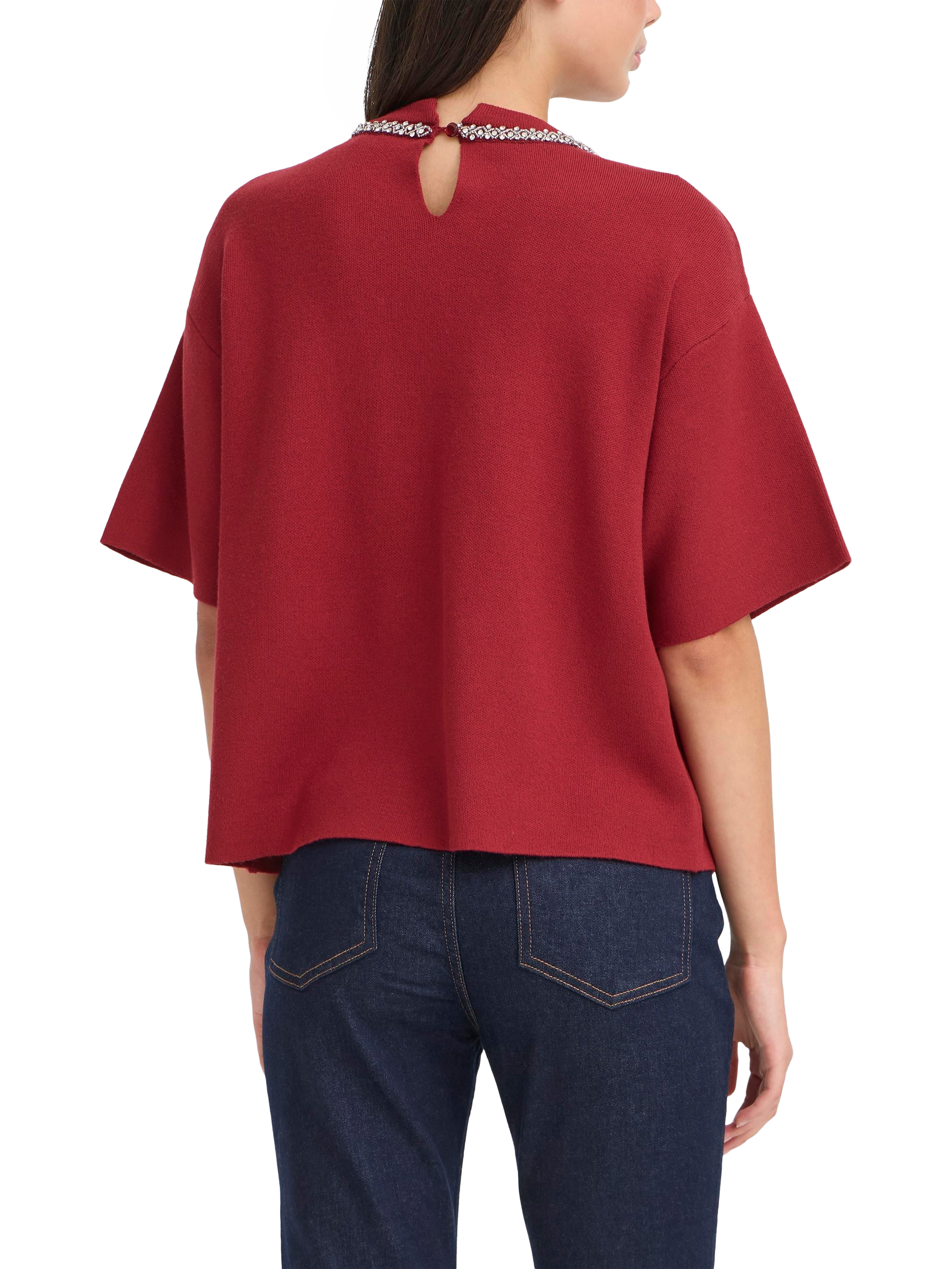 Product image 2 of 7, which shows ICHI Dorise Embellished Crew Neck Jumper , Biking Red, XS