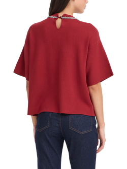 ICHI Dorise Embellished Crew Neck Jumper - view 2, Biking Red