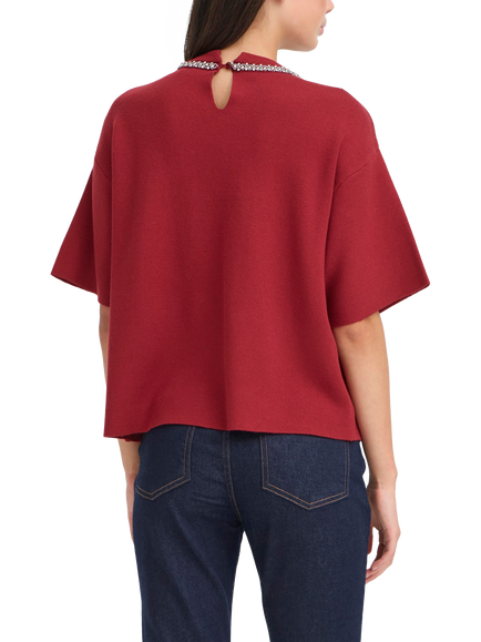 ICHI Dorise Embellished Crew Neck Jumper - view 2, Biking Red