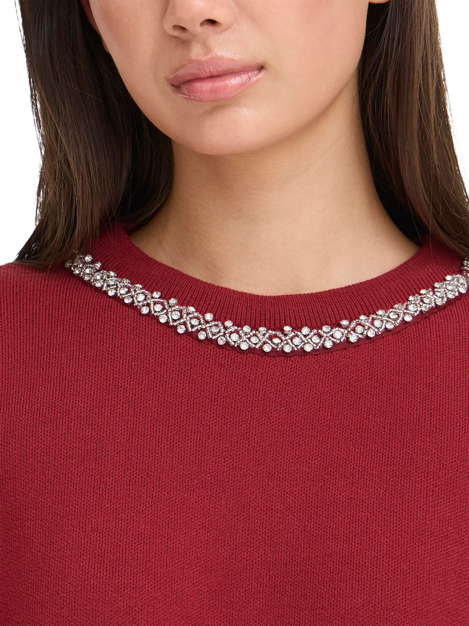 Product image 4 of 7, which shows ICHI Dorise Embellished Crew Neck Jumper , Biking Red, XS