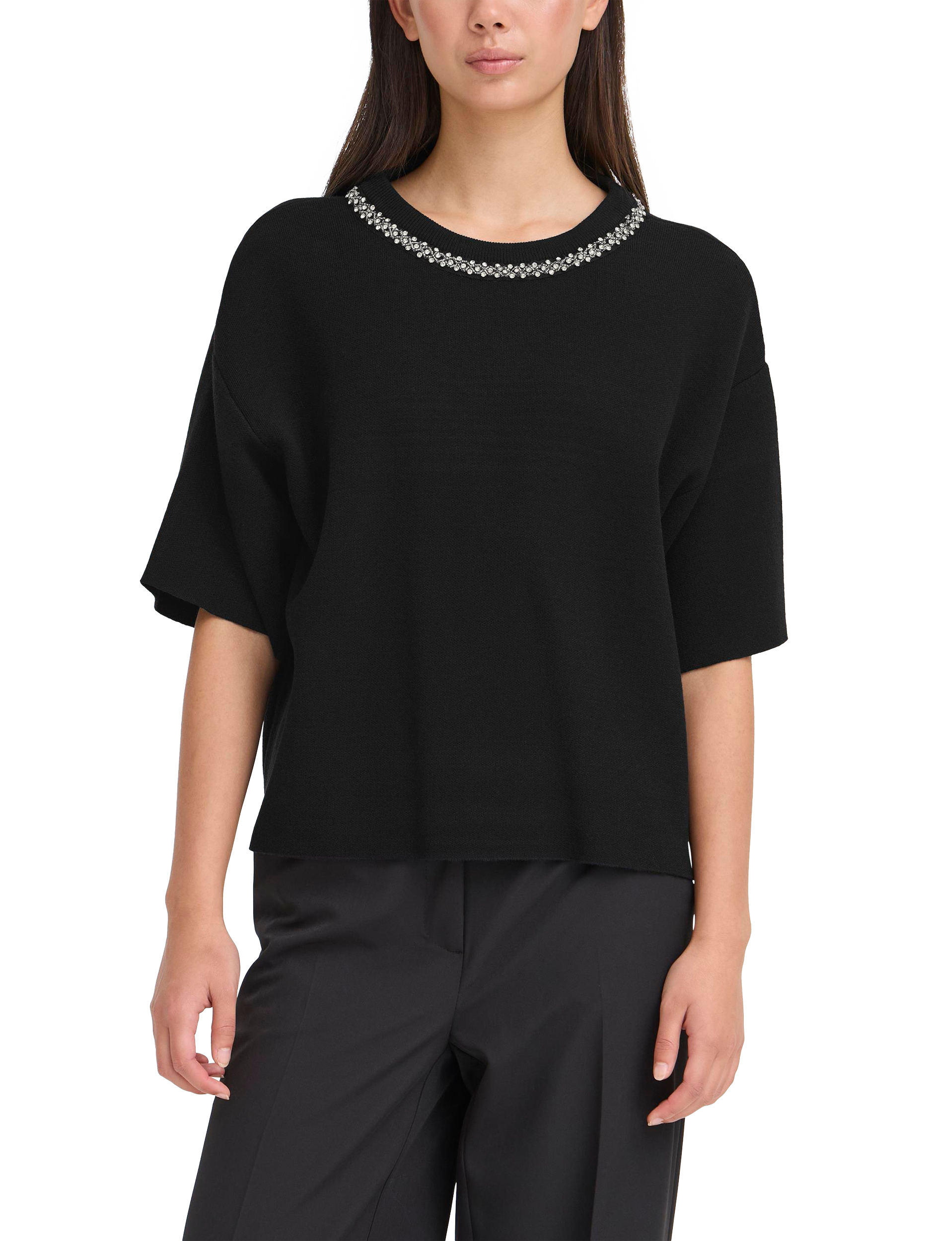 Product image 1 of 6, which shows ICHI Dorise Embellished Crew Neck Jumper , Black, XS