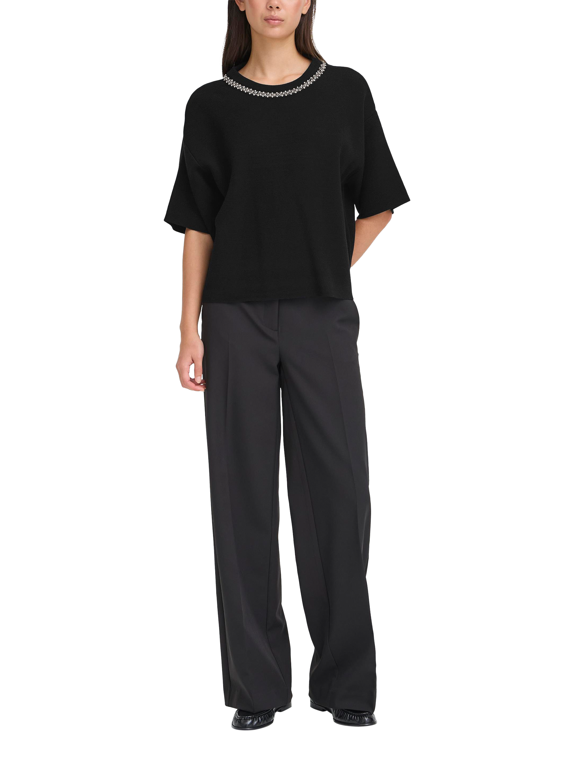 Product image 3 of 6, which shows ICHI Dorise Embellished Crew Neck Jumper , Black, XS