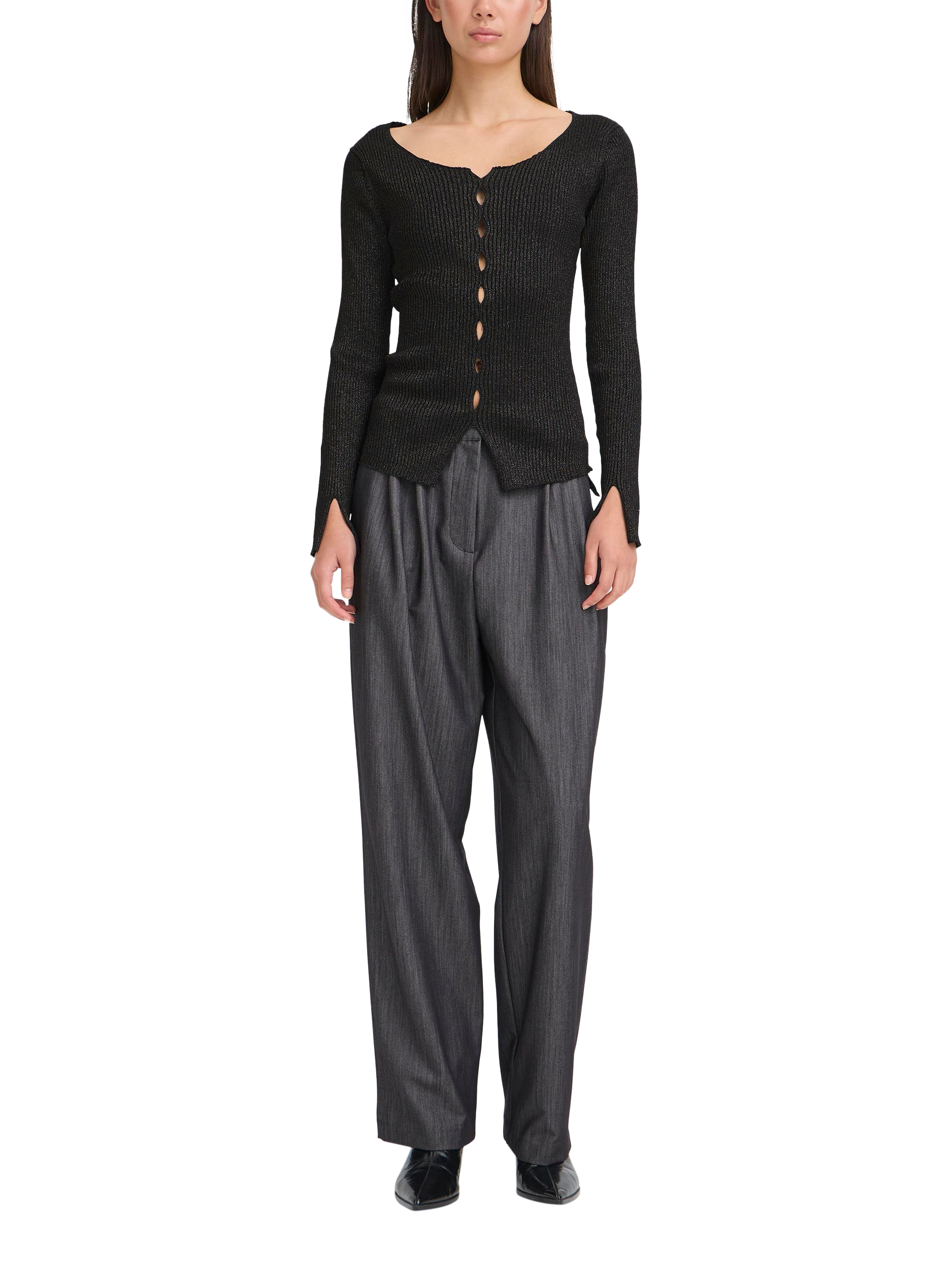 Product image 3 of 6, which shows ICHI Dreas Shimmer Jumper, Black, S