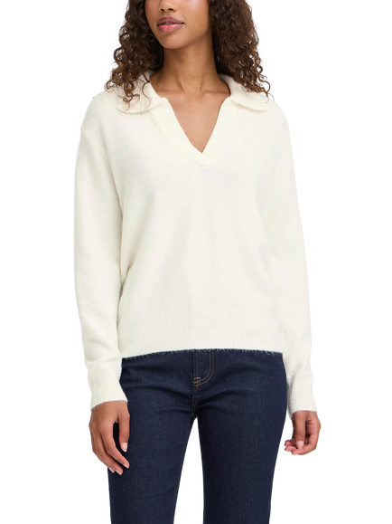 ICHI Macon Long Sleeve Collared Jumper, Birch