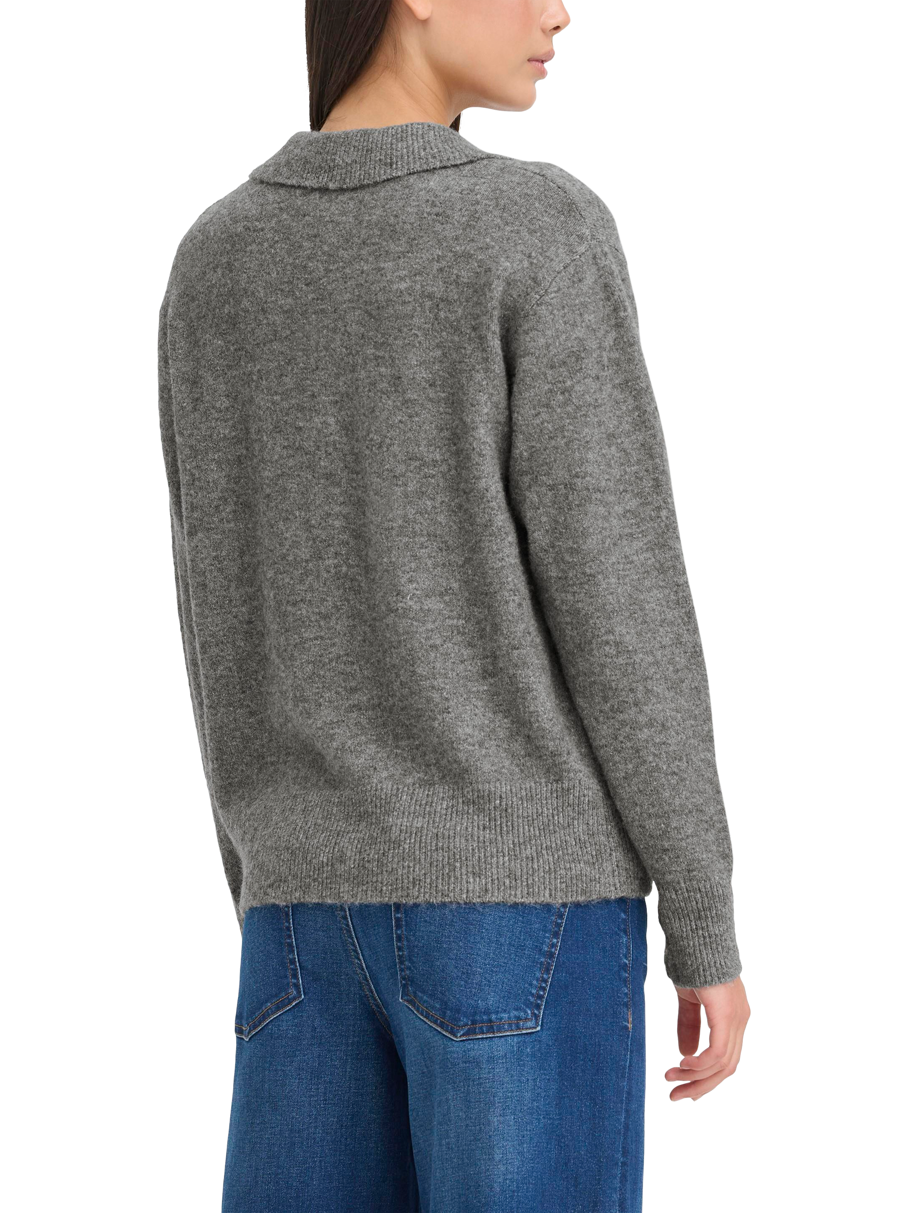 Product image 2 of 7, which shows ICHI Macon Long Sleeve Collared Jumper , Dark Grey Melange, XS