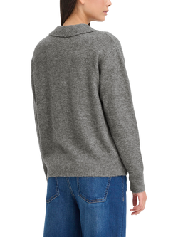 ICHI Macon Long Sleeve Collared Jumper - view 2, Dark Grey Melange