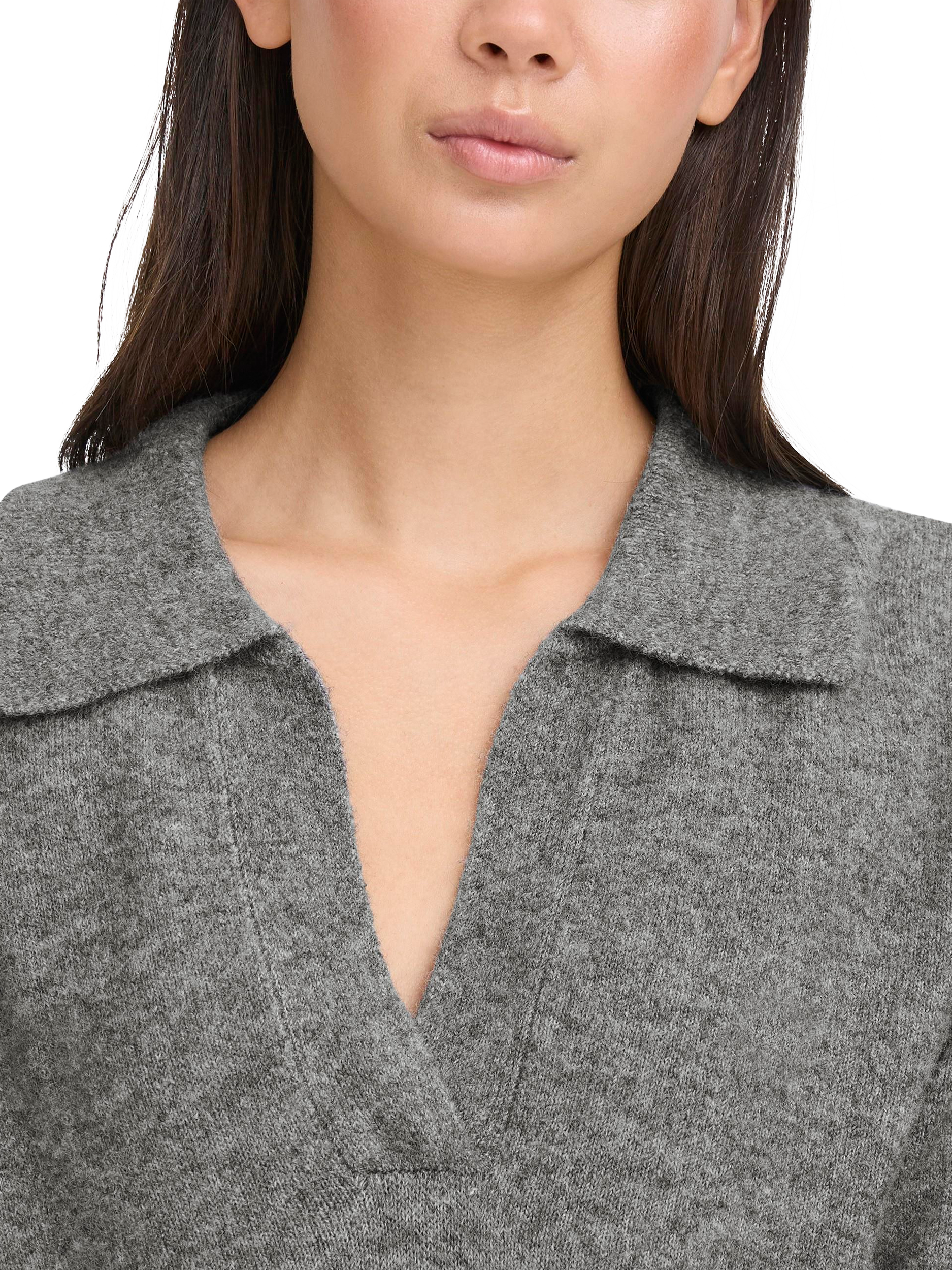 Product image 4 of 7, which shows ICHI Macon Long Sleeve Collared Jumper , Dark Grey Melange, XS