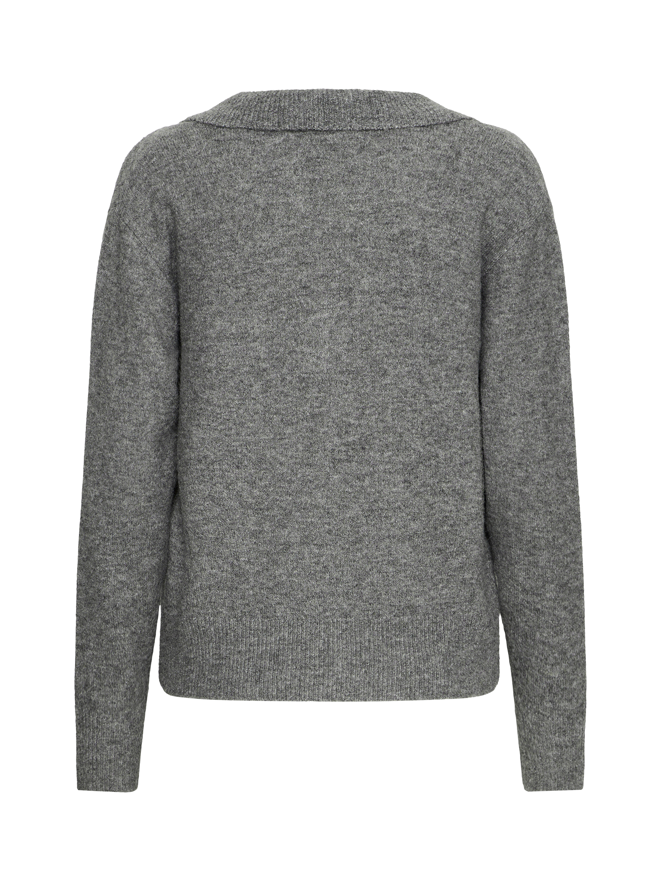 Product image 6 of 7, which shows ICHI Macon Long Sleeve Collared Jumper , Dark Grey Melange, XS