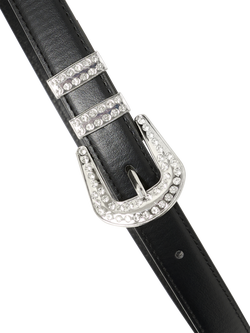 ICHI Bonnie Rhinestone Embellished Belt, Black, Black