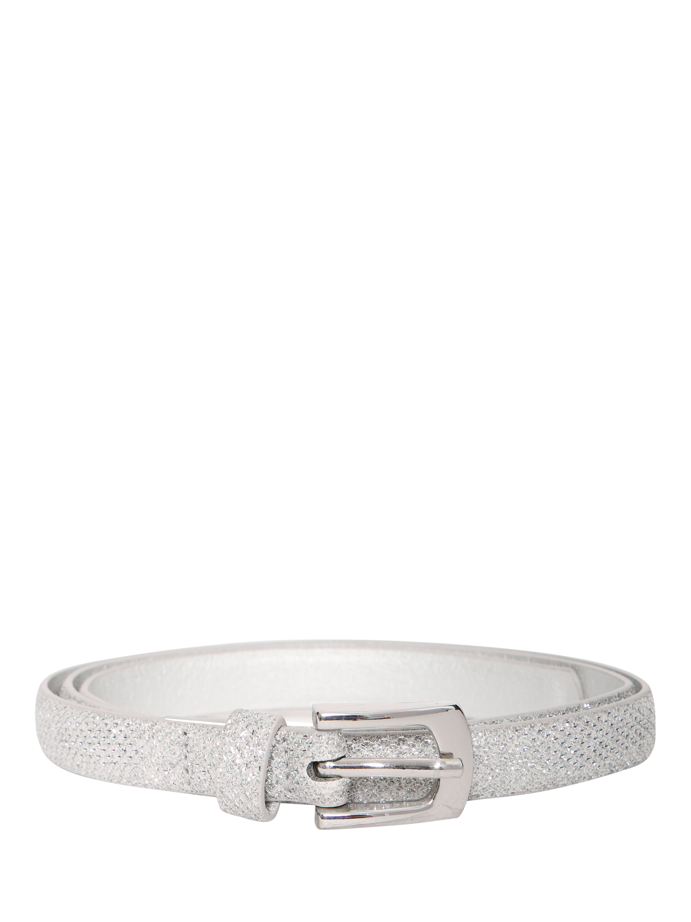 Product image 1 of 6, which shows ICHI Sutin Glitter Faux Leather Belt, Silver, 85cm