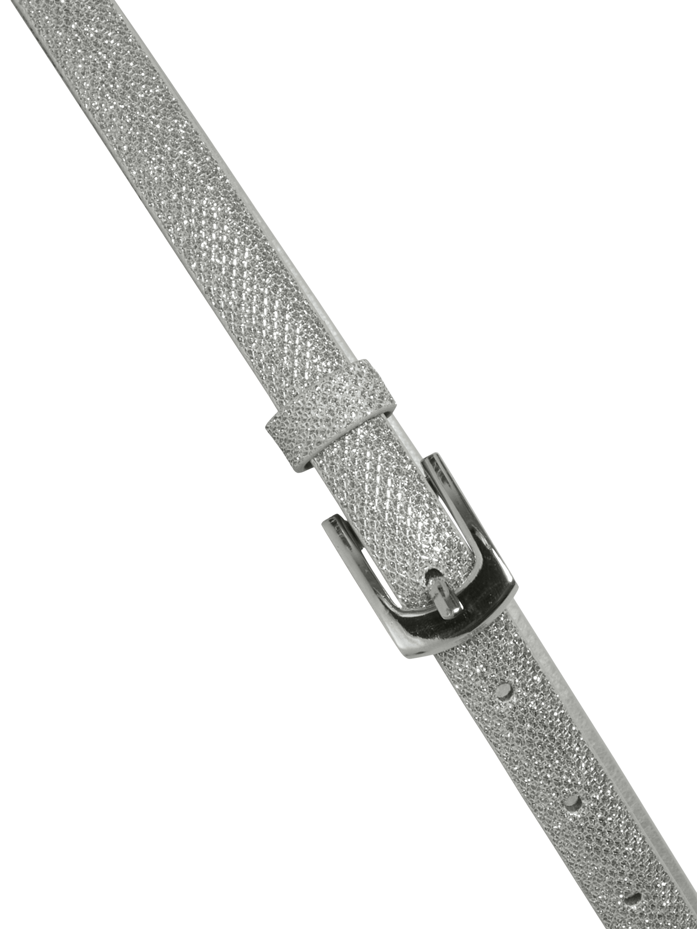 Product image 2 of 6, which shows ICHI Sutin Glitter Faux Leather Belt, Silver, 85cm