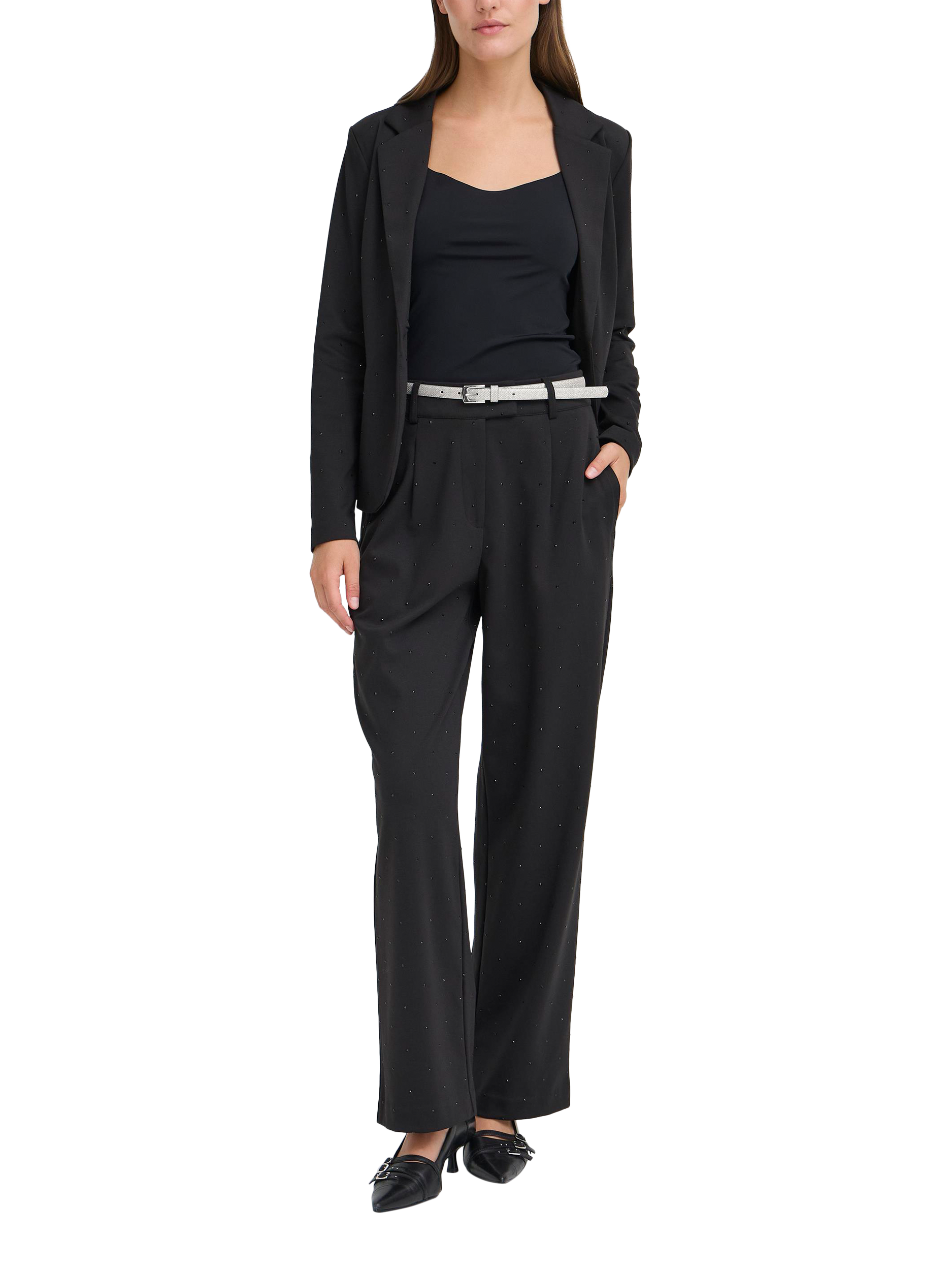 Product image 4 of 6, which shows ICHI Sutin Glitter Faux Leather Belt, Silver, 85cm