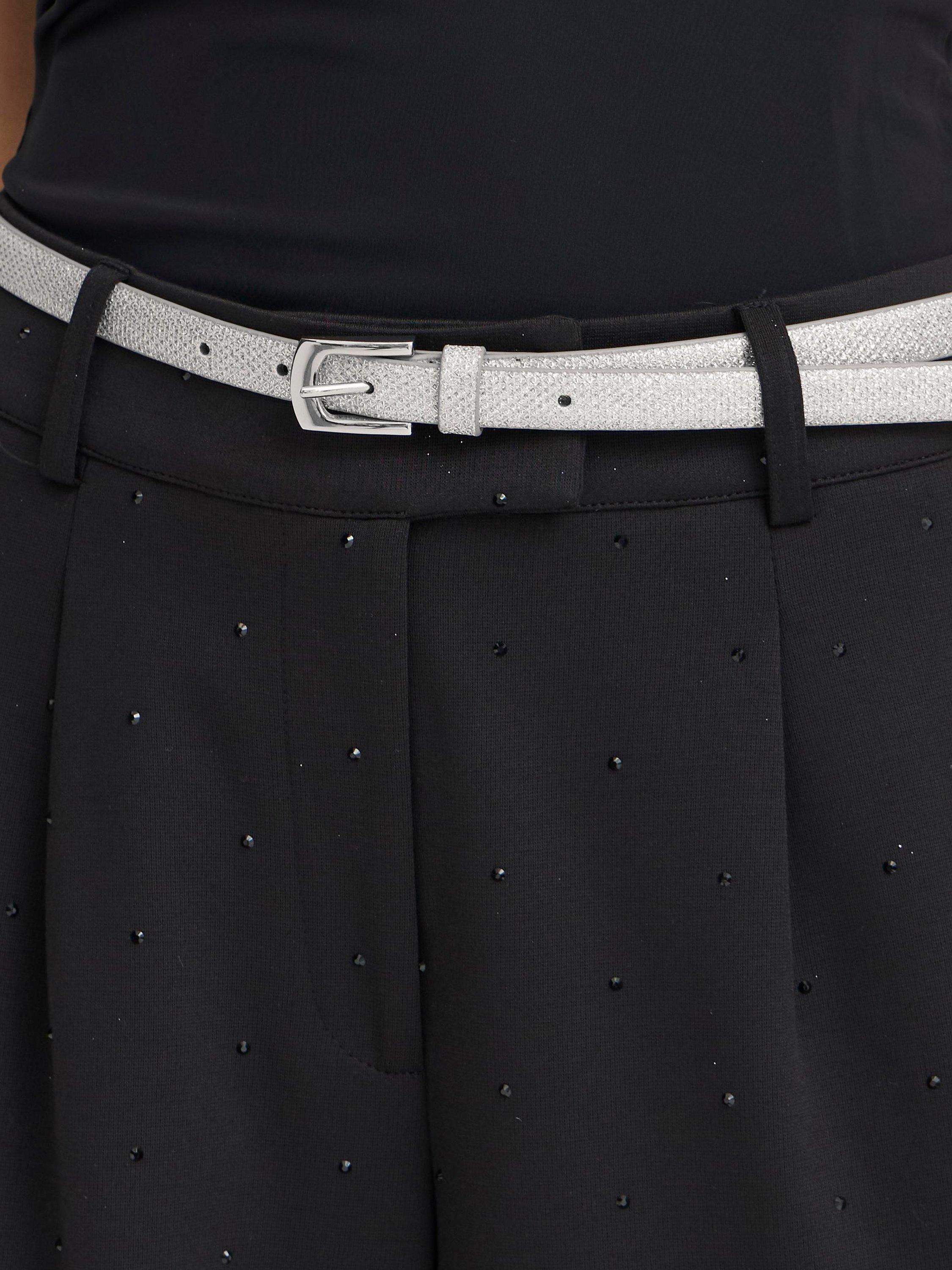 Product image 5 of 6, which shows ICHI Sutin Glitter Faux Leather Belt, Silver, 85cm