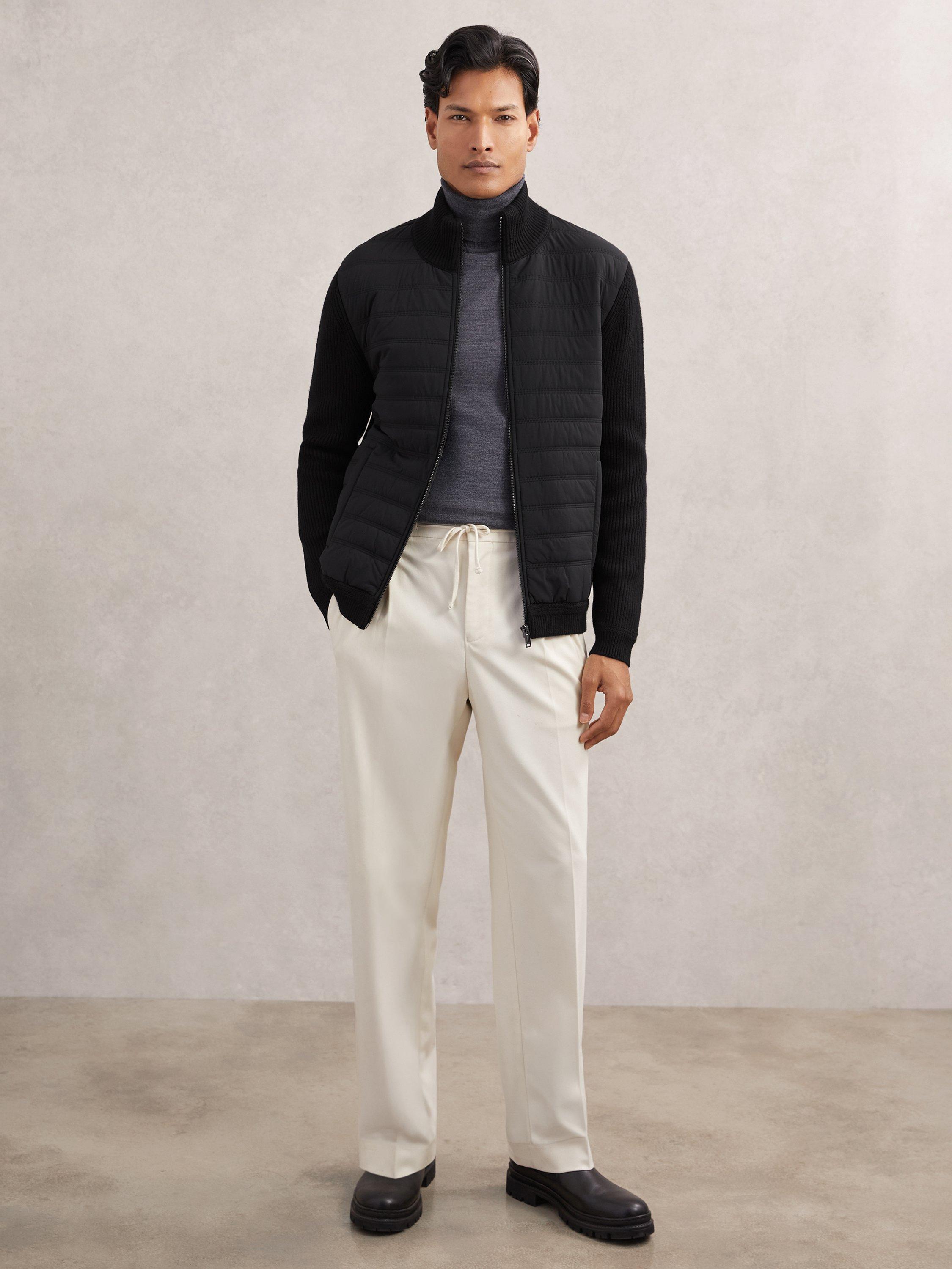 Product image 1 of 6, which shows Reiss Townsend Quilted Rib Knit Funnel Neck Jacket, Navy, Black, XS