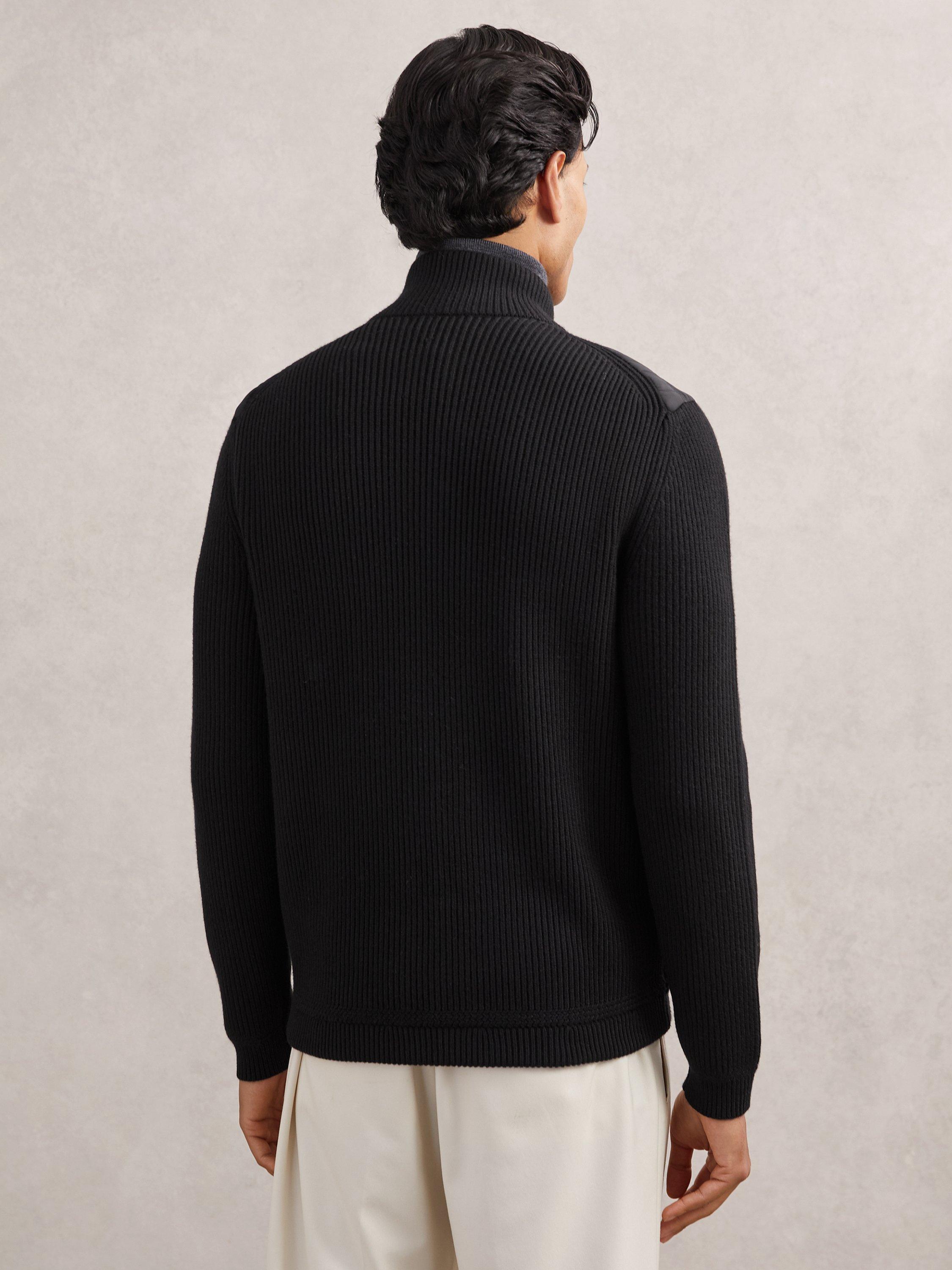 Product image 2 of 6, which shows Reiss Townsend Quilted Rib Knit Funnel Neck Jacket, Navy, Black, XS