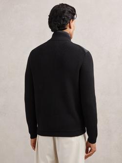 Reiss Townsend Quilted Rib Knit Funnel Neck Jacket - view 2, Black