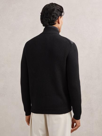 Reiss Townsend Quilted Rib Knit Funnel Neck Jacket - view 2, Black