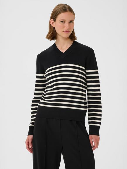 InWear WallisIW V-Neck Striped Jumper , Black/White, Black/White
