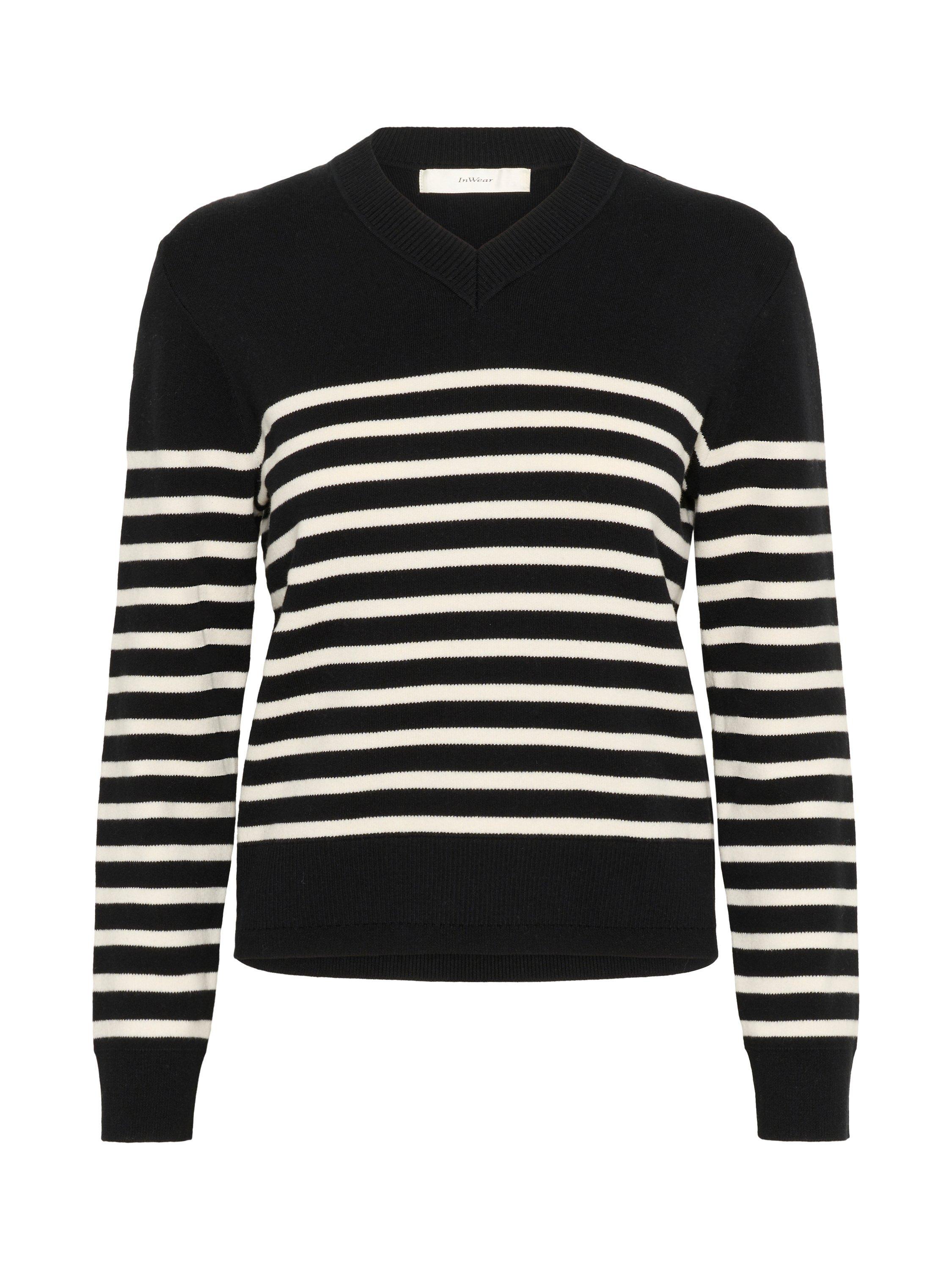 Product image 5 of 6, which shows InWear WallisIW V-Neck Striped Jumper , Black/White, XS