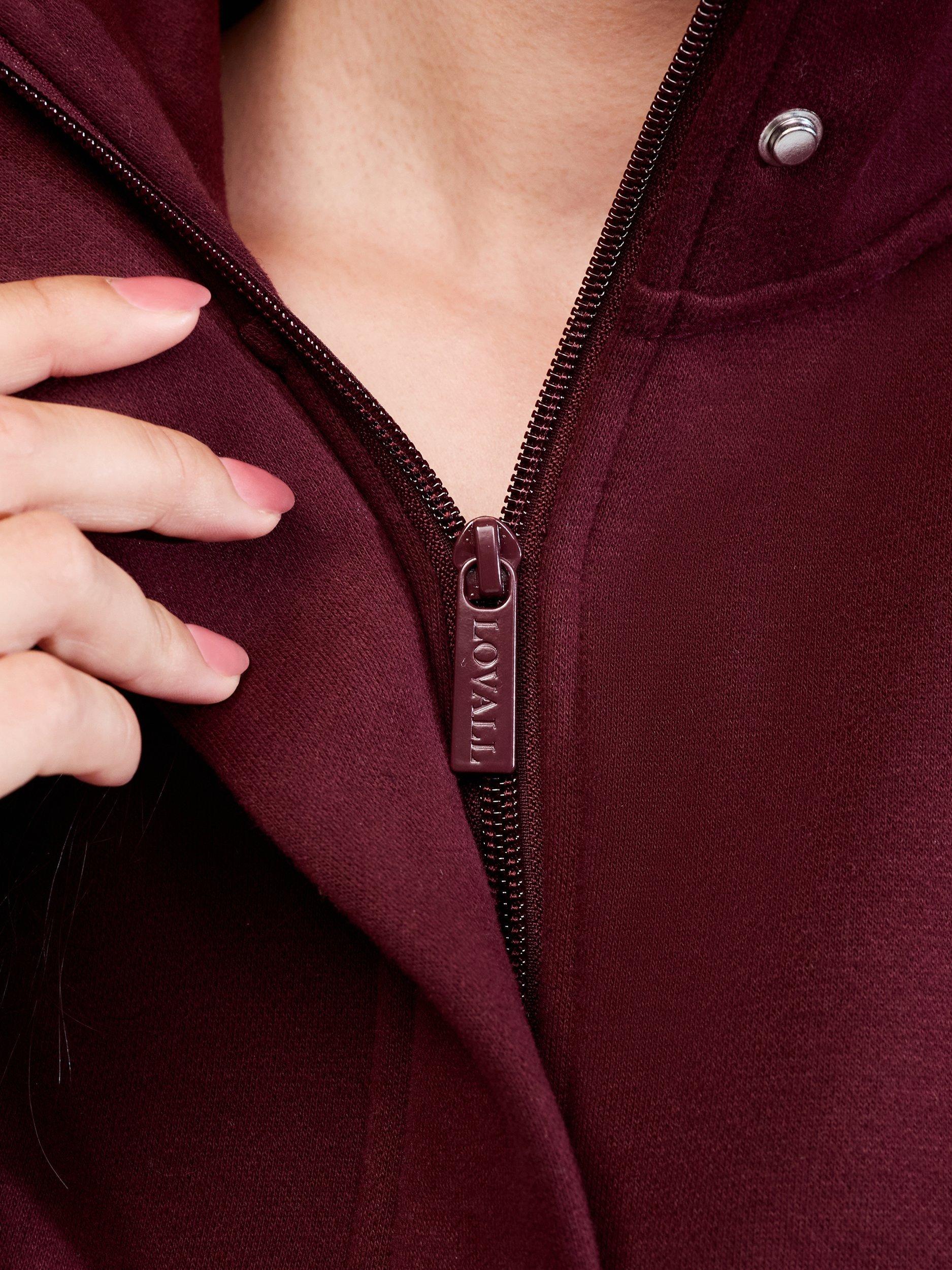 Product image 4 of 4, which shows Lovall Heavyweight Cotton Blend Quarter Zip Sweatshirt, Burgundy, 6